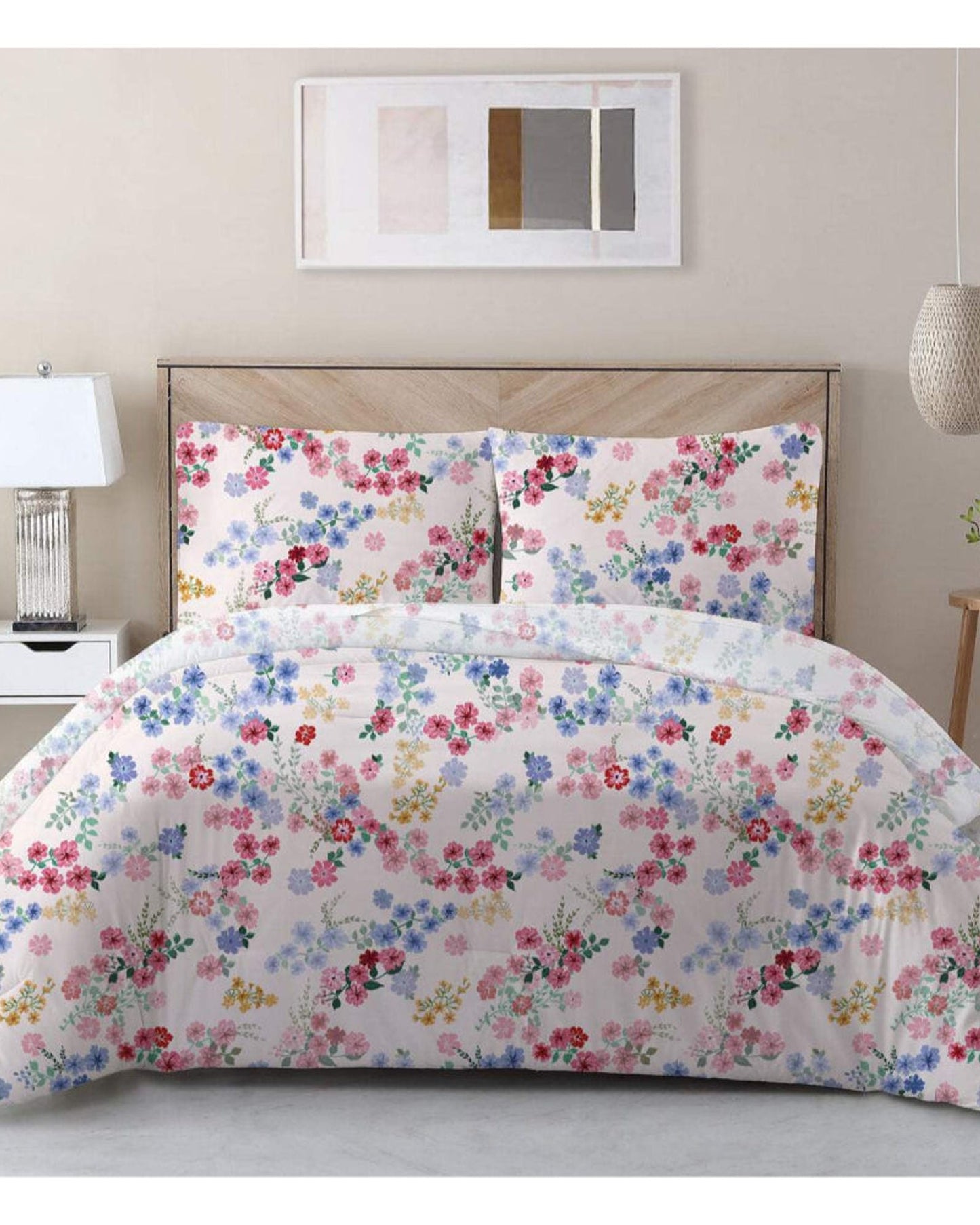 Cotton Home Comforter Set 3Pc Disty Floral Red