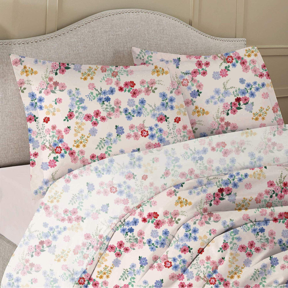 Cotton Home 100% Cotton Sateen 225T 3-piece Printed Disty Comforter Set Floral Red
