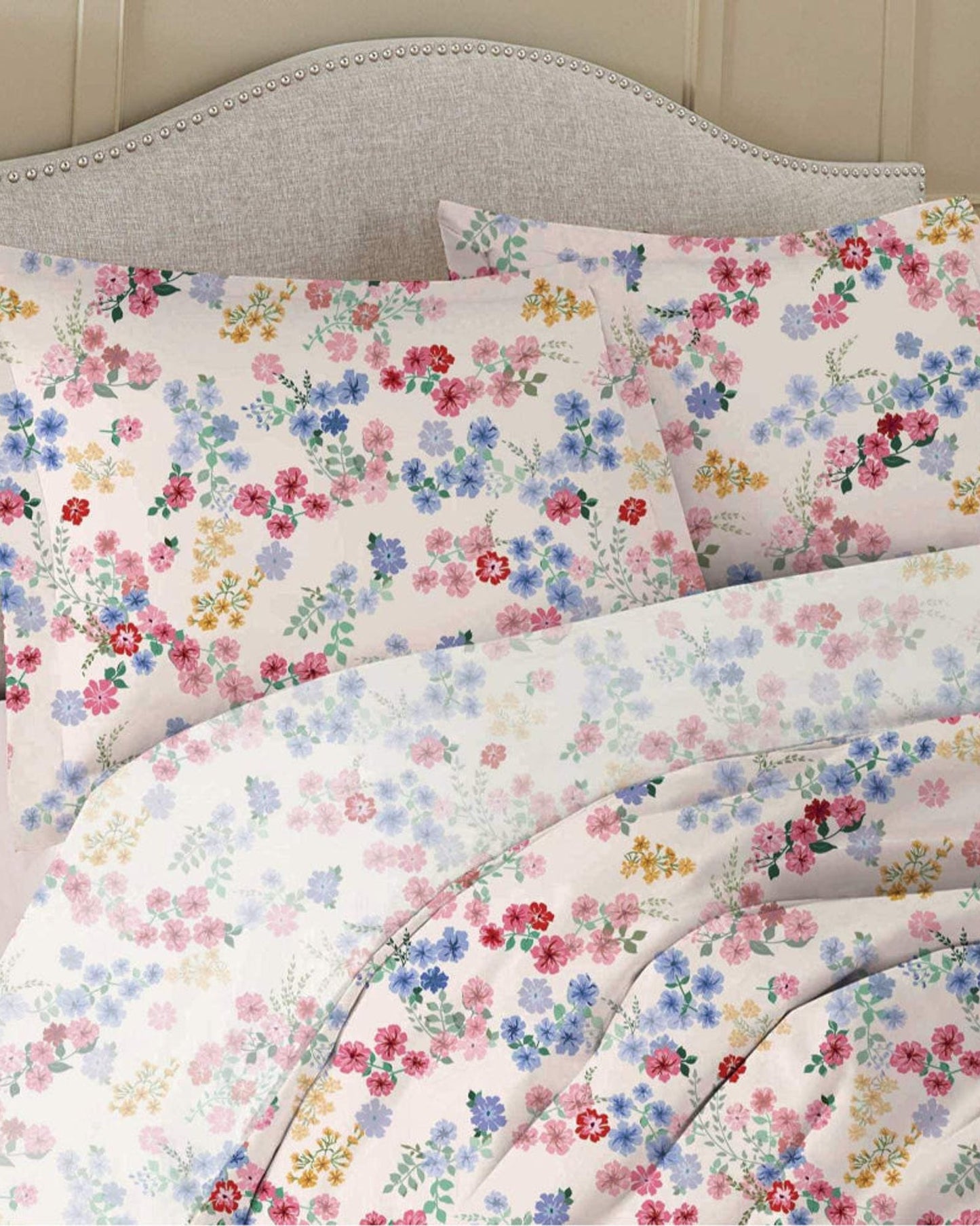 Cotton Home Comforter Set 3Pc Disty Floral Red