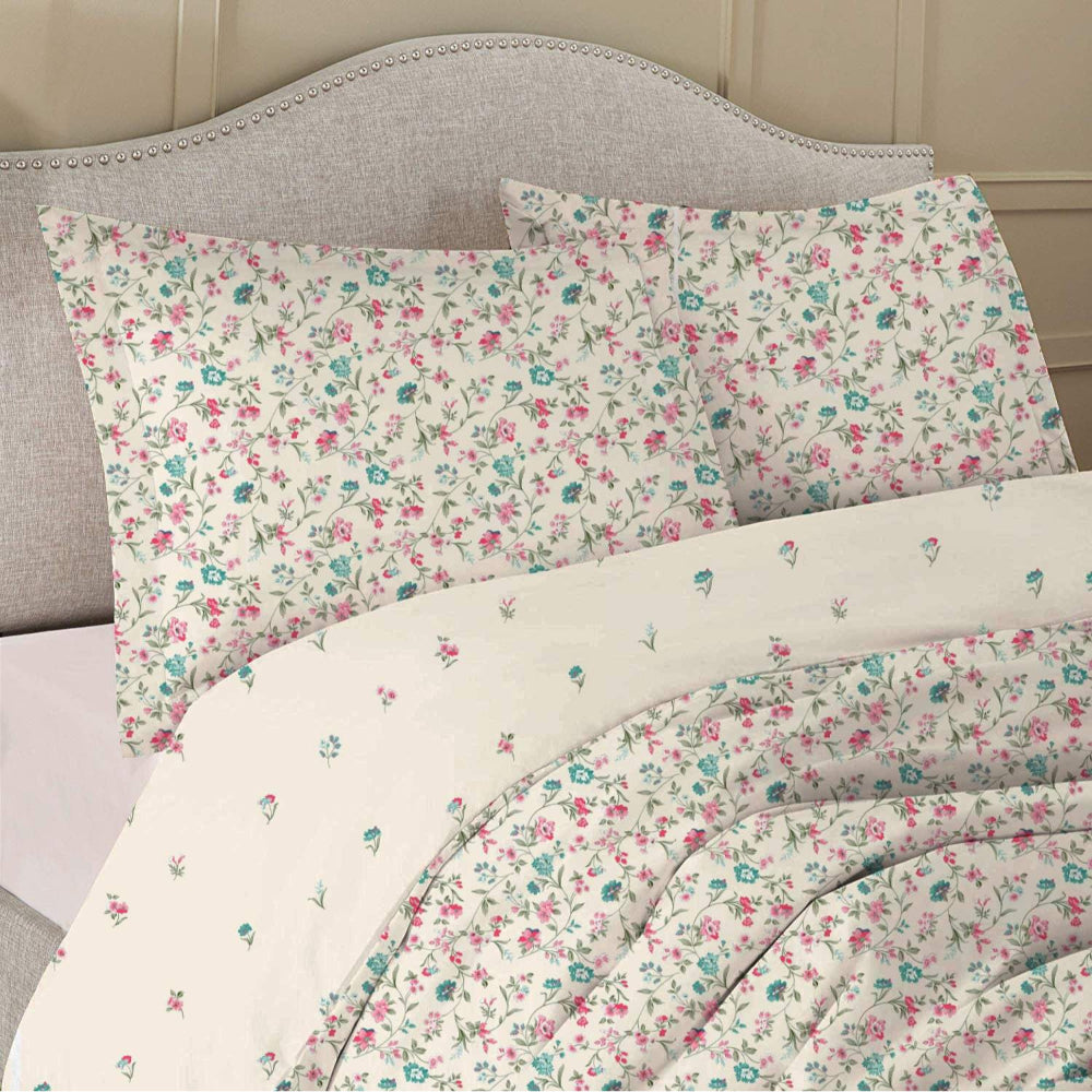 Cotton Home 100% Cotton Sateen 225T 3-piece Printed Floral Scroll Comforter Set Pink