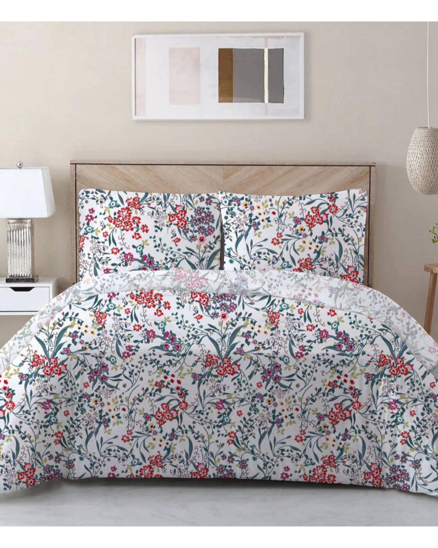 Cotton Home Comforter Set 3Pc Prestine Floral Red