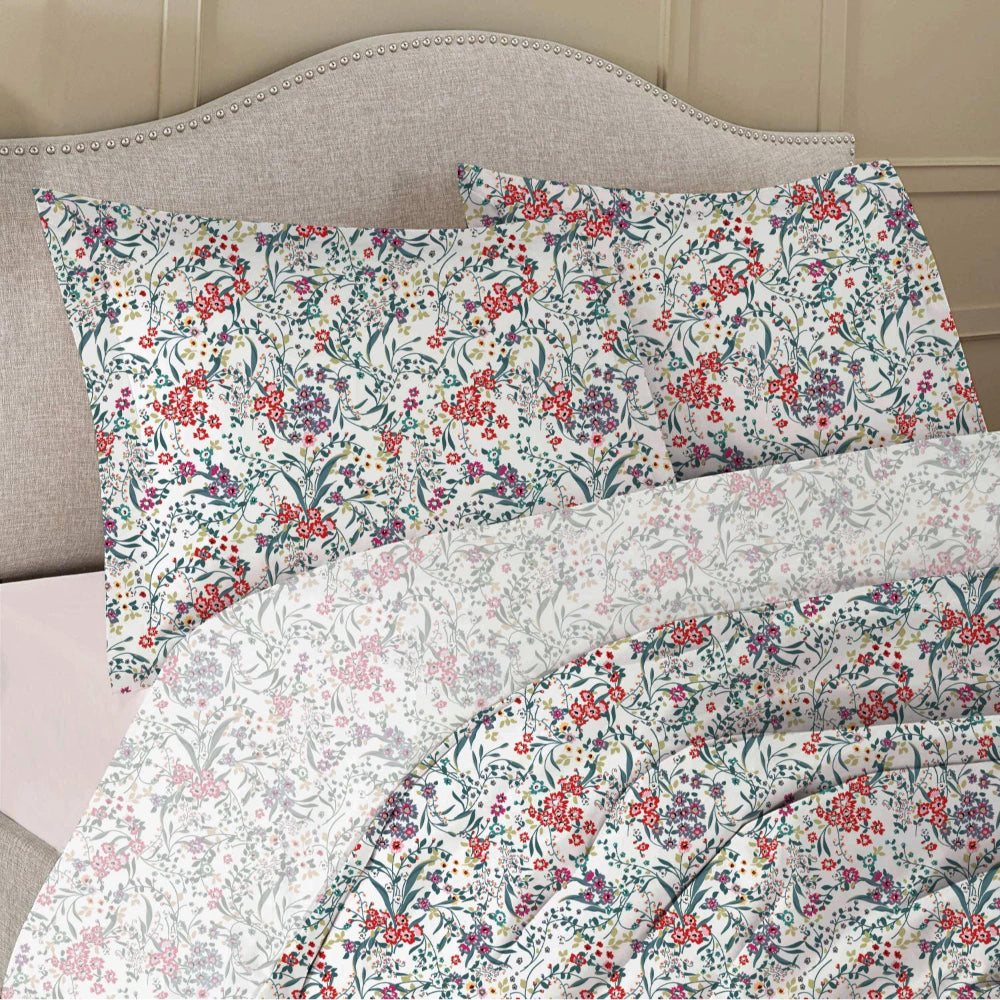 Cotton Home 100% Cotton Sateen 225T 3-piece Printed Prestine Comforter Set Floral Red