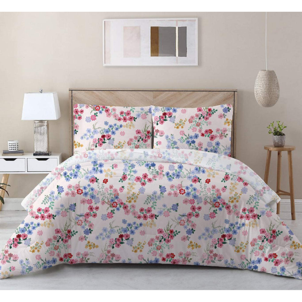 Cotton Home 100% Cotton Sateen 225T 3-piece Printed Disty Comforter Set Floral Red