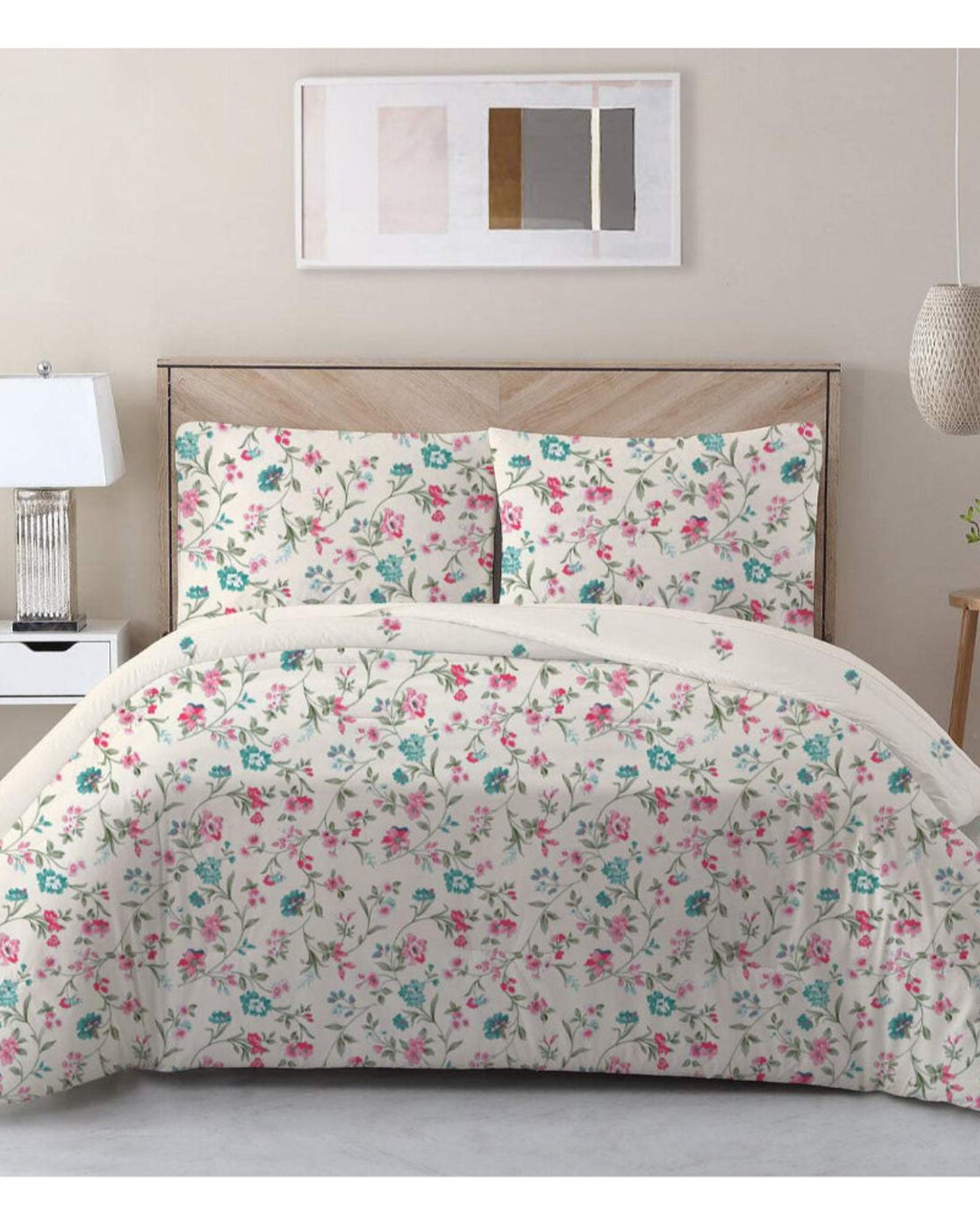 Cotton Home Comforter Set 3Pc Floral Scroll Pink