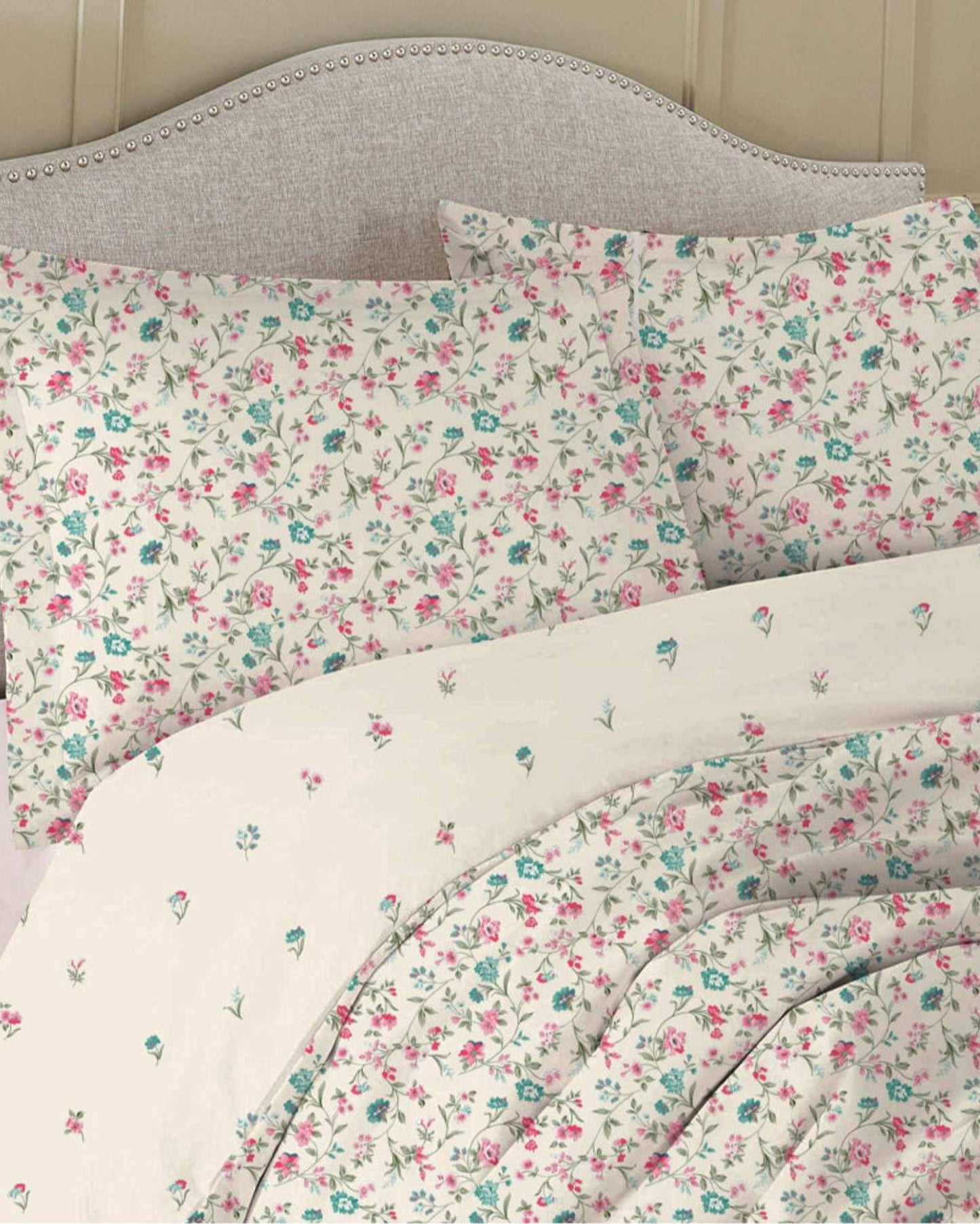 Cotton Home Comforter Set 3Pc Floral Scroll Pink