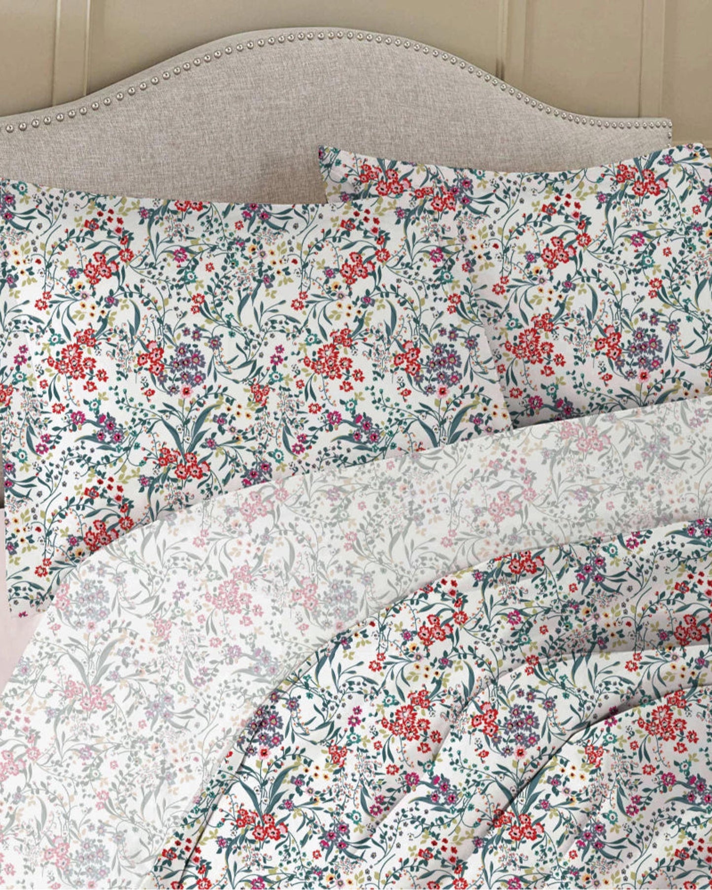 Cotton Home Comforter Set 3Pc Prestine Floral Red