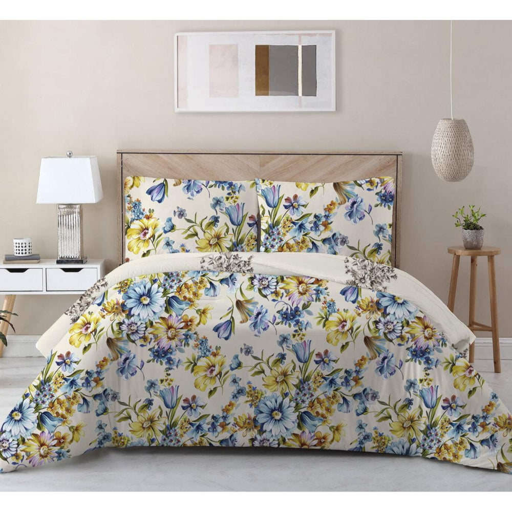 Cotton Home 100% Cotton Sateen 225T 3-piece Printed Eraya Comforter Yellow