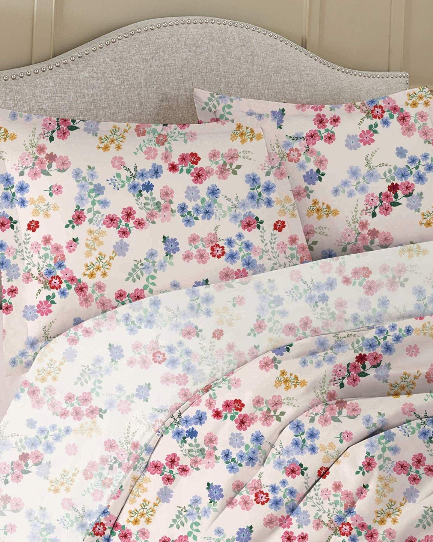 Cotton Home Comforter Set 3Pc Floral Red 144TC