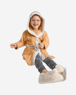 Cotton Home Bear Embroidered Kids Bathrobe with Hood and Tie Up Belt Peach