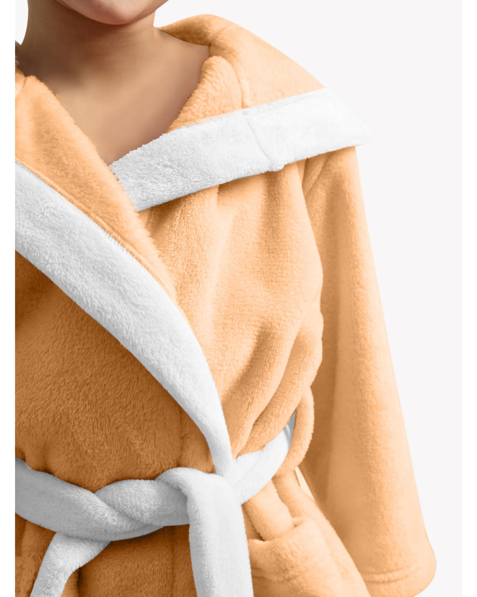 Cotton Home Bear Embroidered Kids Bathrobe with Hood and Tie Up Belt Peach