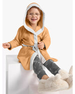 Cotton Home Bear Embroidered Kids Bathrobe with Hood and Tie Up Belt Peach