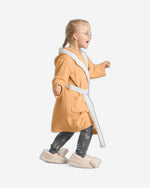 Cotton Home Bear Embroidered Kids Bathrobe with Hood and Tie Up Belt Peach