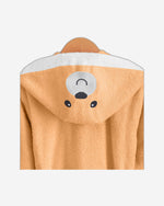 Cotton Home Bear Embroidered Kids Bathrobe with Hood and Tie Up Belt Peach