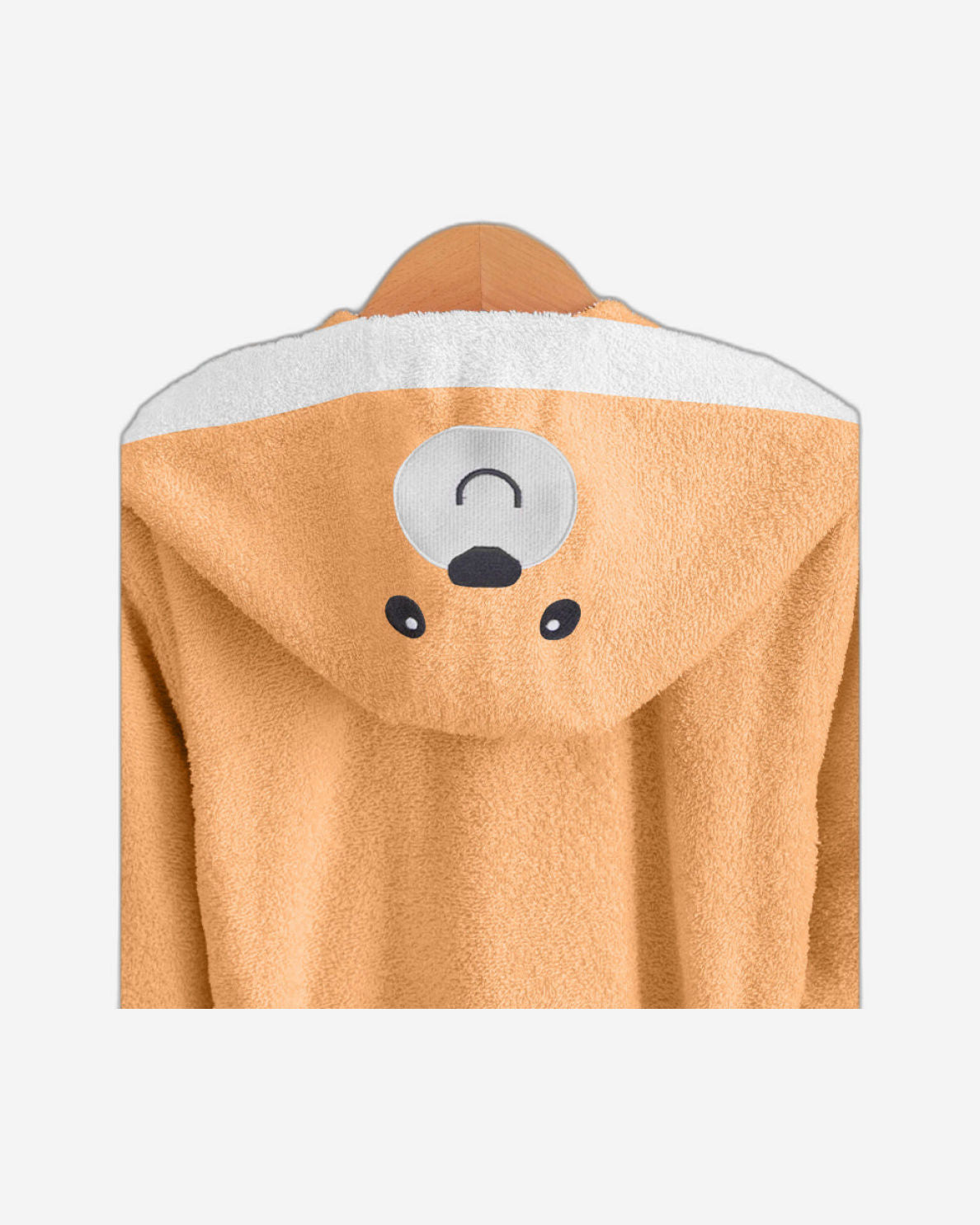Cotton Home Bear Embroidered Kids Bathrobe with Hood and Tie Up Belt Peach