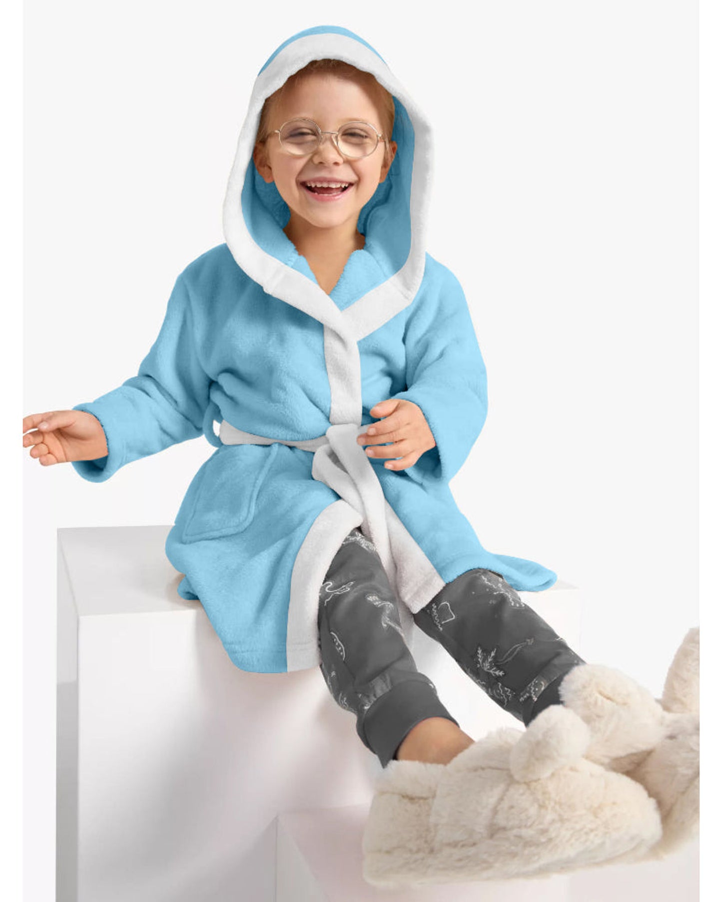 Cotton Home Kids Bathrobe Panda Aqua