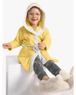 Cotton Home Duck Embroidered Kids Bathrobe with Hood and Tie Up Belt Yellow