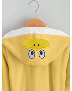 Cotton Home Duck Embroidered Kids Bathrobe with Hood and Tie Up Belt Yellow