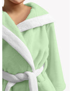 Cotton Home Polar Bear Embroidered Kids Bathrobe with Hood and Tie Up Belt Mint Green