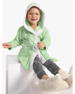 Cotton Home Polar Bear Embroidered Kids Bathrobe with Hood and Tie Up Belt Mint Green