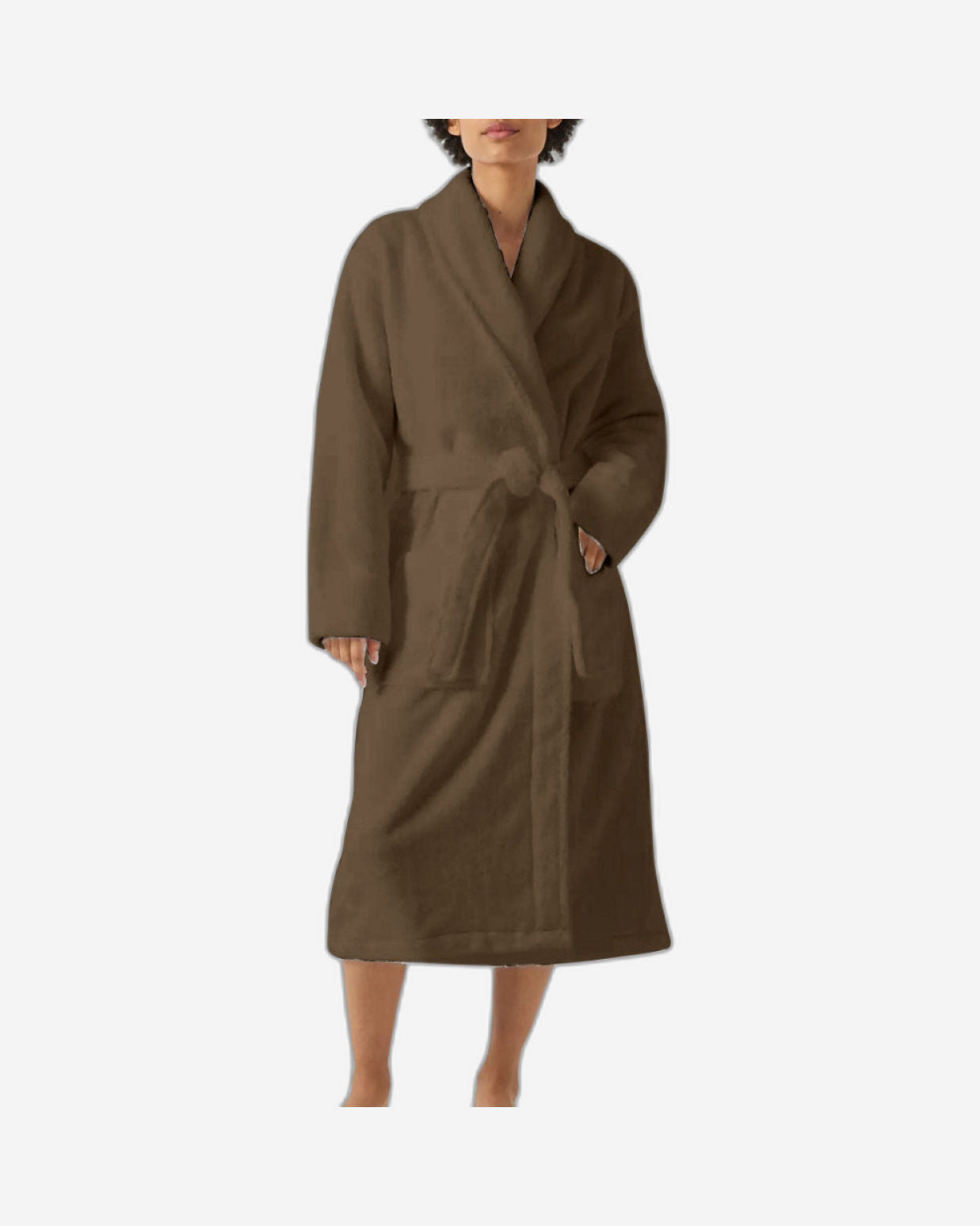 Cotton Home Bathrobe with Pockets Terry Wood Brown