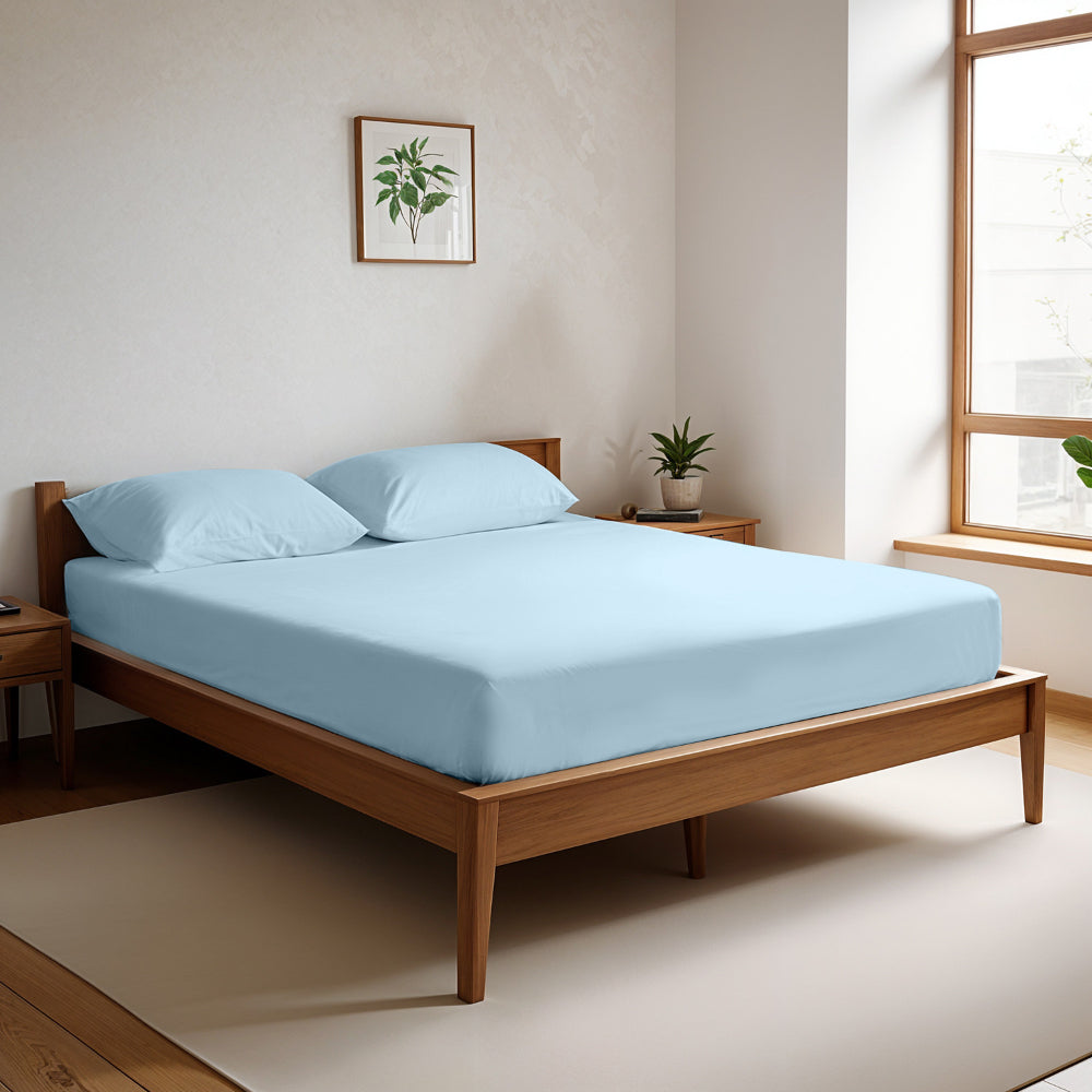Cotton Home Fitted Sheet Set 3Pc Super Soft Sky Blue
