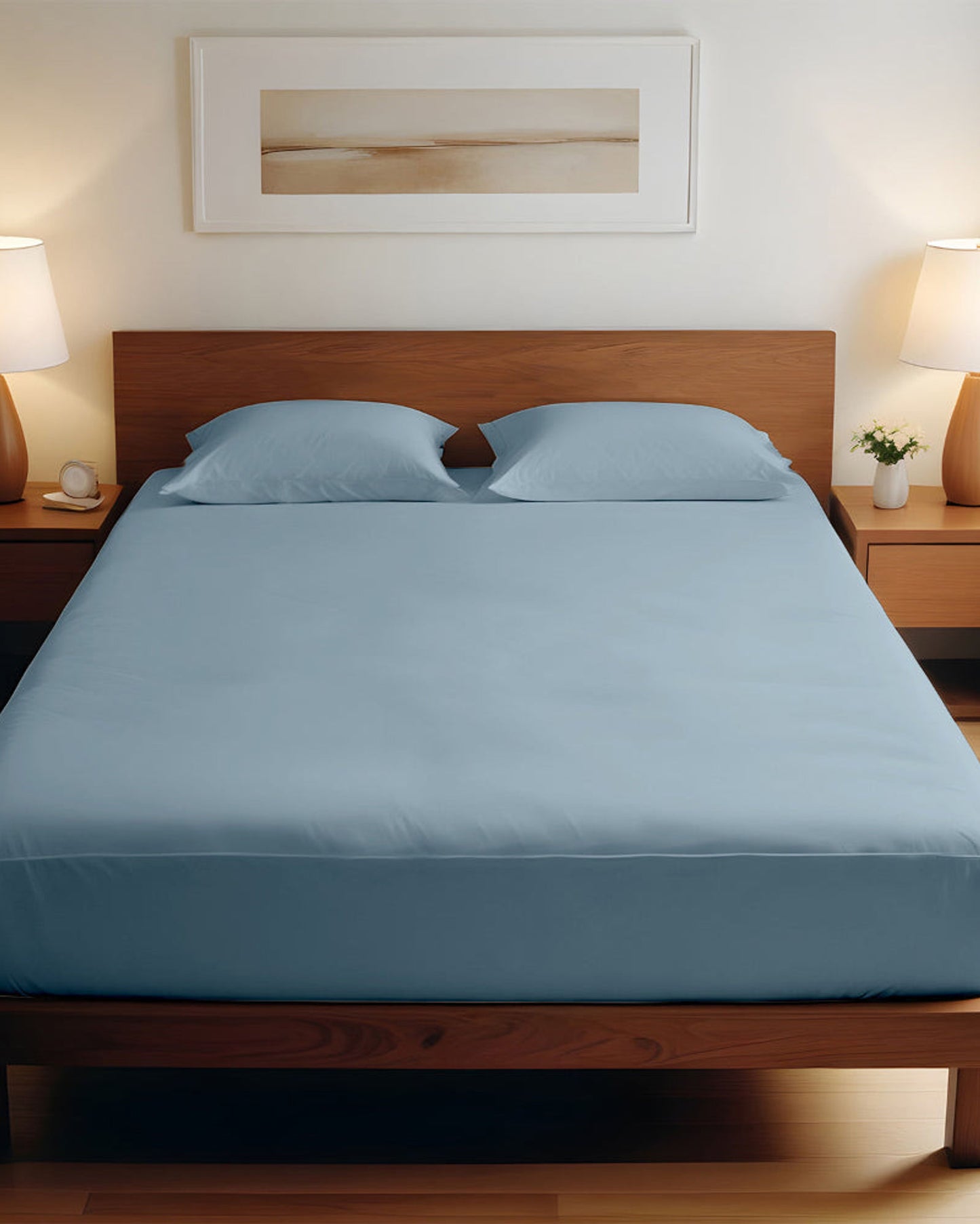 Cotton Home Fitted Sheet Set 3Pc Super Soft Metallic Blue