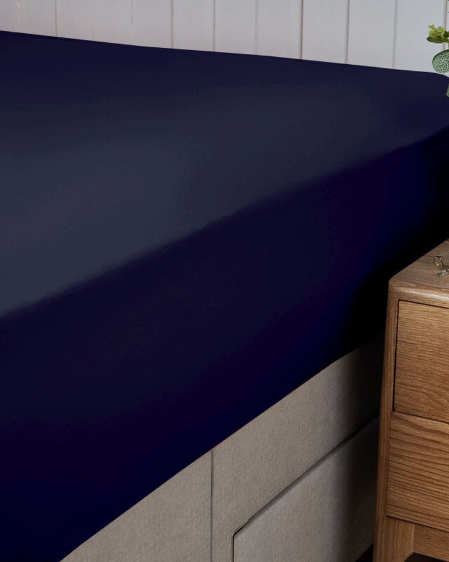 Cotton Home Fitted Sheet Set 3Pc Satin 300TC Navy Blue