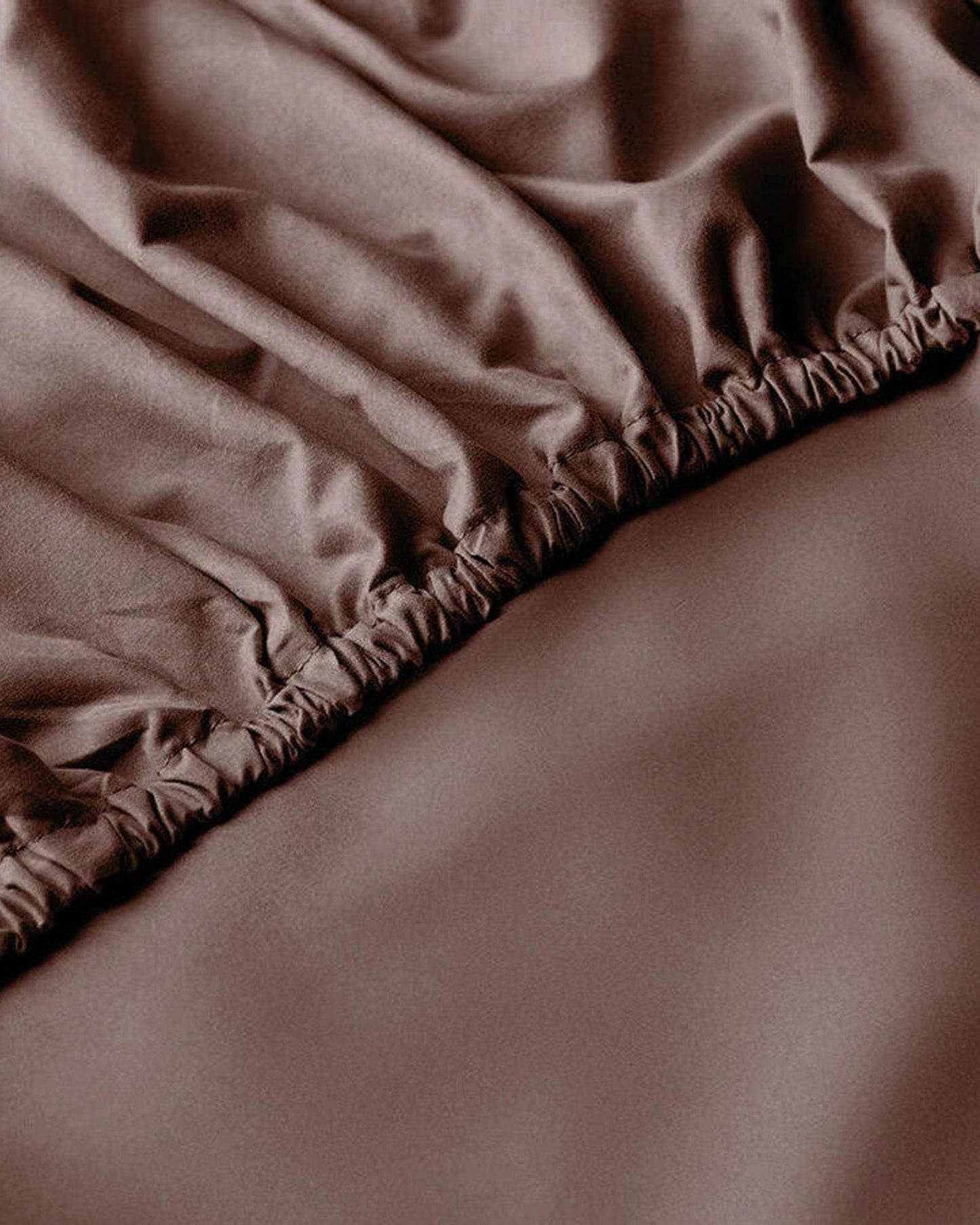 Cotton Home Fitted Sheet Set 3Pc Satin 300TC Chocolate Brown