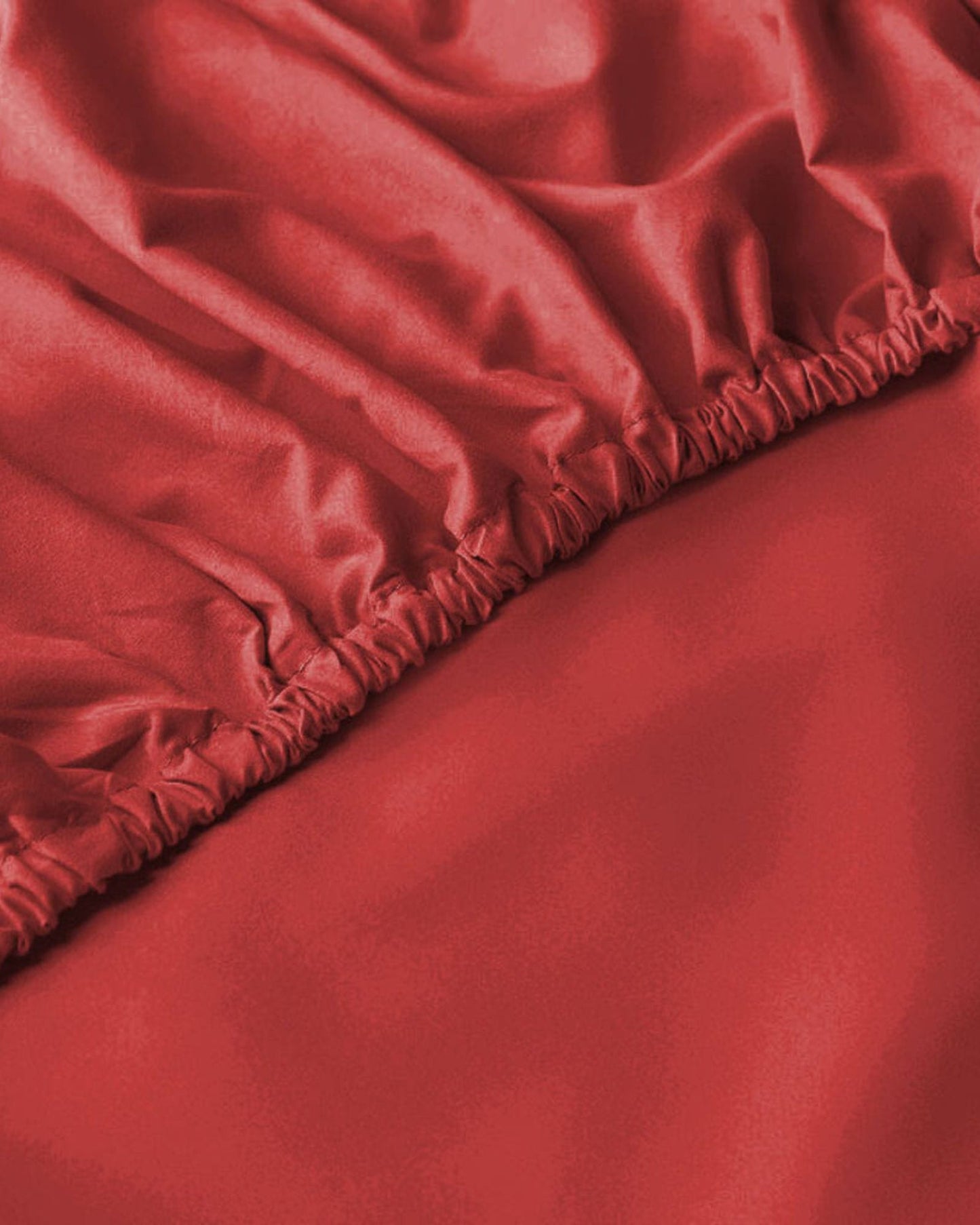 Cotton Home Fitted Sheet Set 3Pc Satin 300TC Red