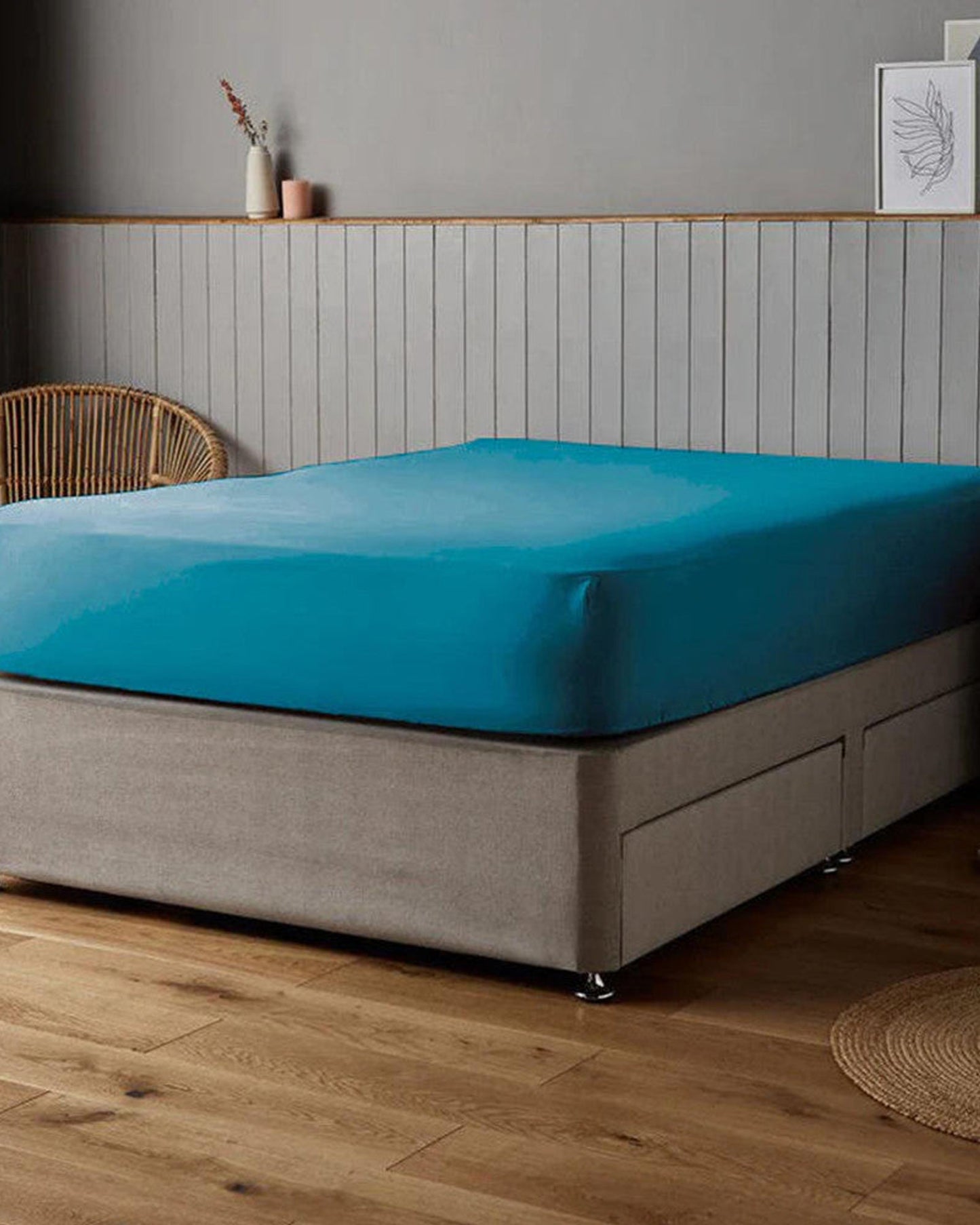 Cotton Home Fitted Sheet Set 3Pc Satin 300TC Turquoise