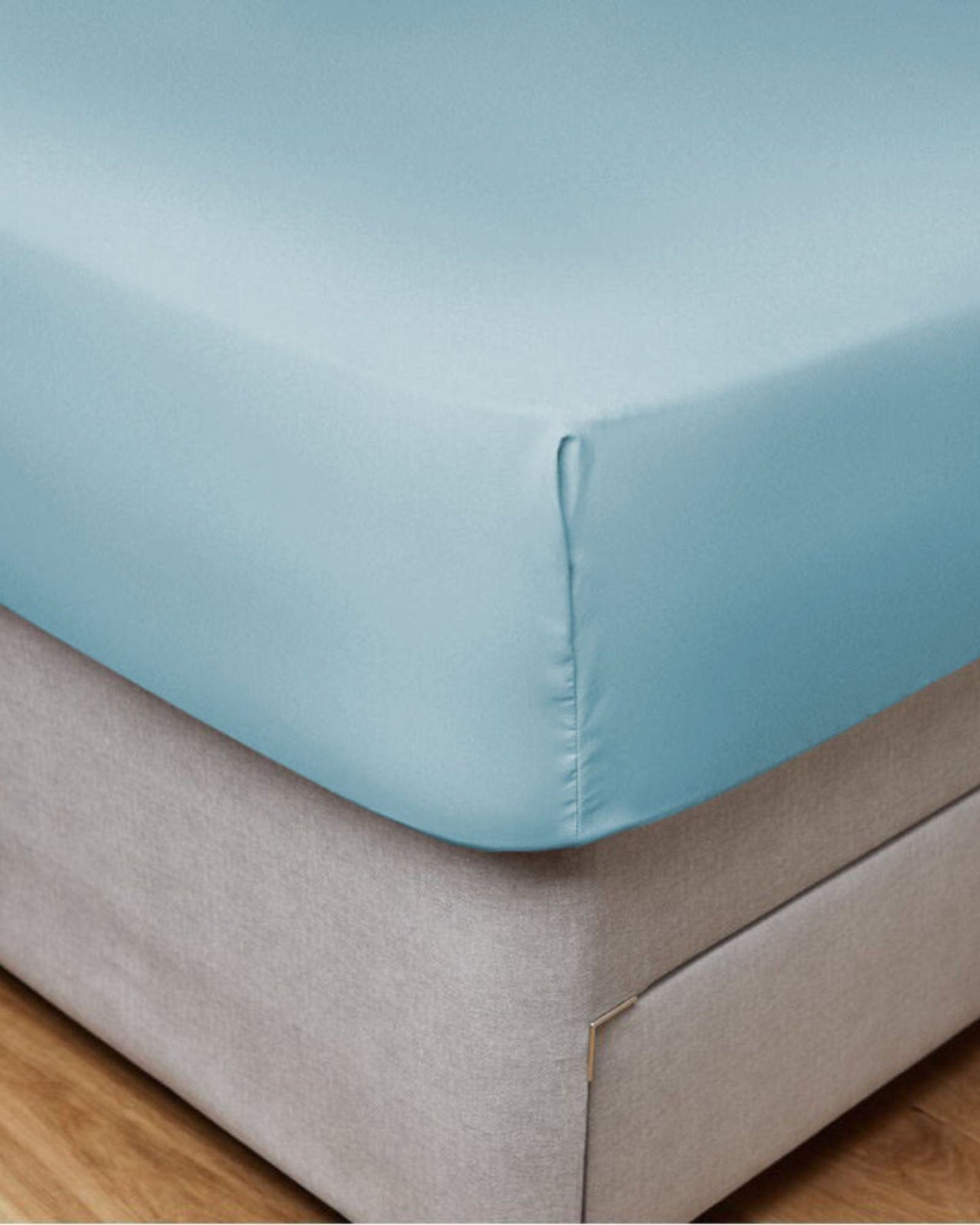 Cotton Home Fitted Sheet Set 3Pc Satin 300TC Sky Blue