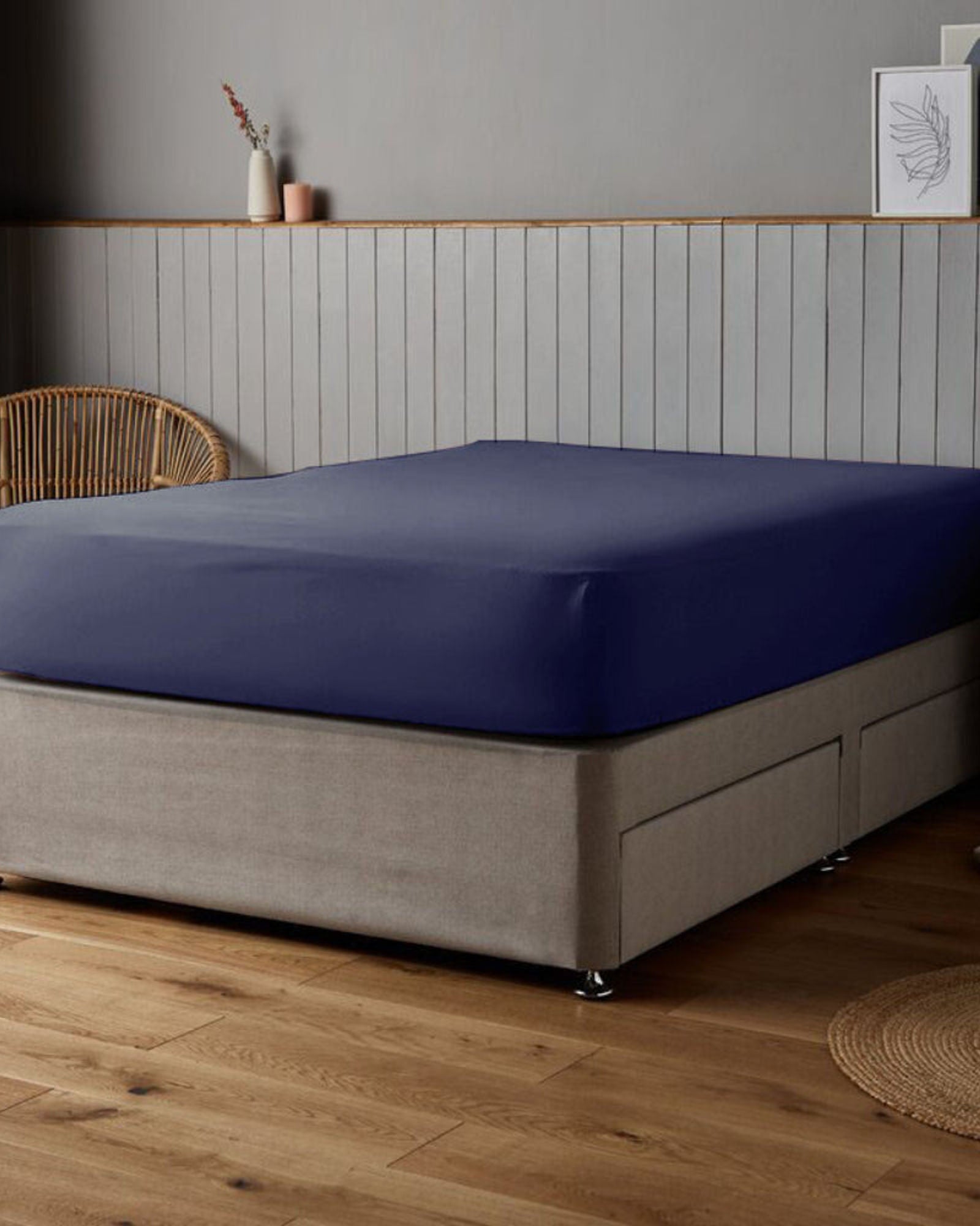 Cotton Home 100% Cotton Satin 300TC 3-piece Fitted Sheet Navy Blue