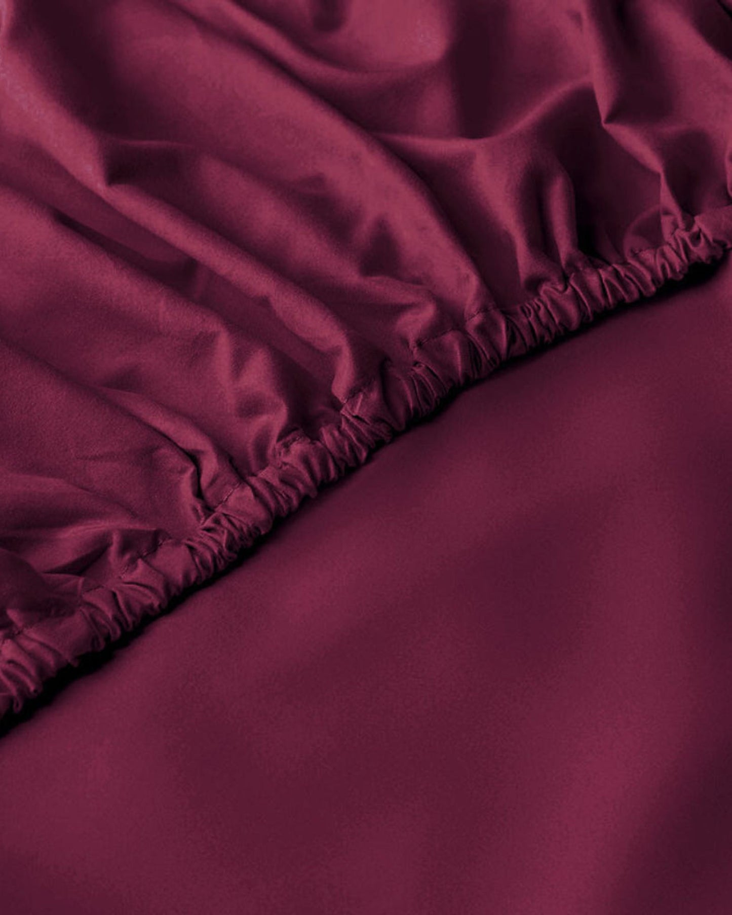 Cotton Home Fitted Sheet Set 3Pc Satin 300TC Burgundy
