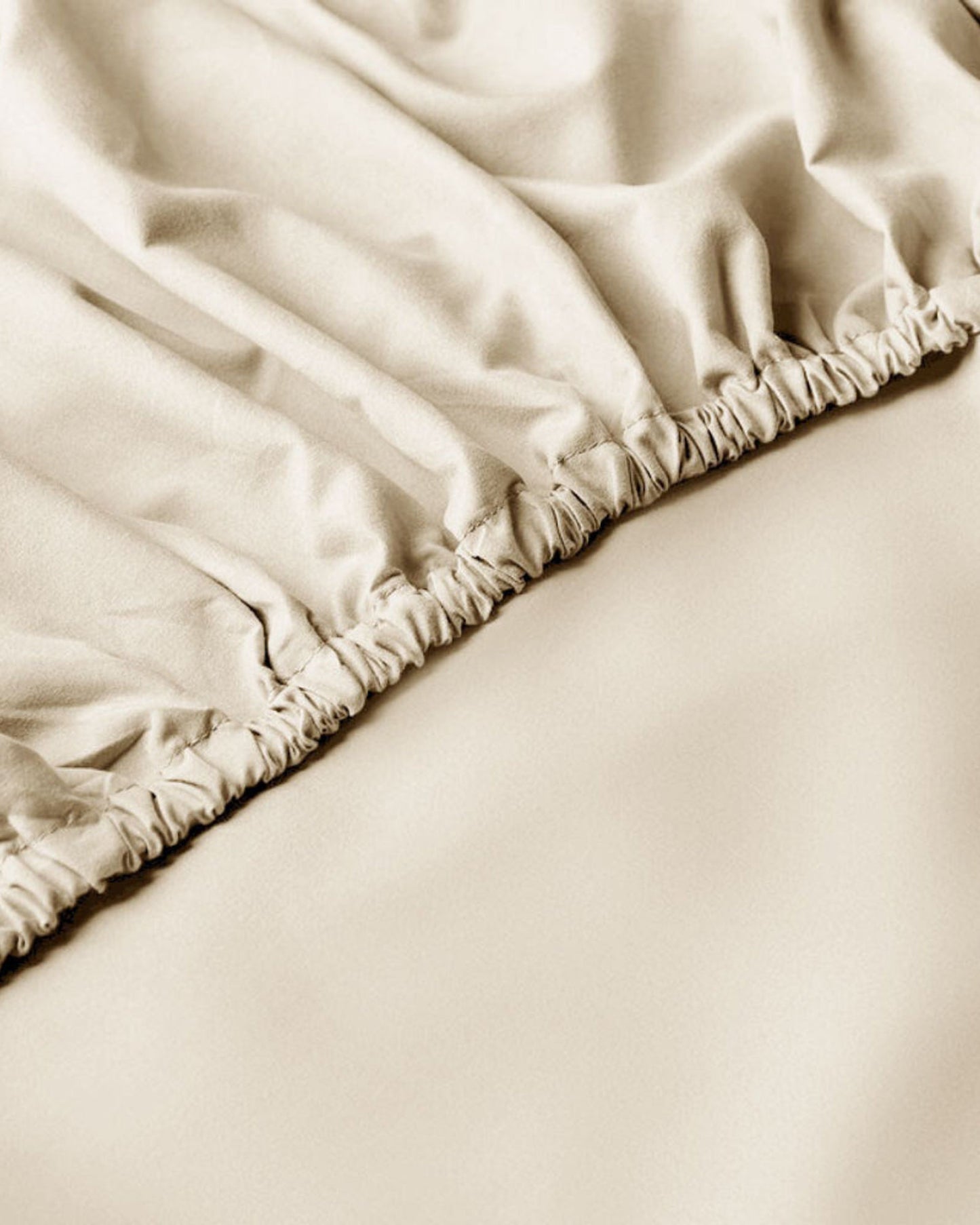 Cotton Home Fitted Sheet Set 3Pc Satin 300TC Cream
