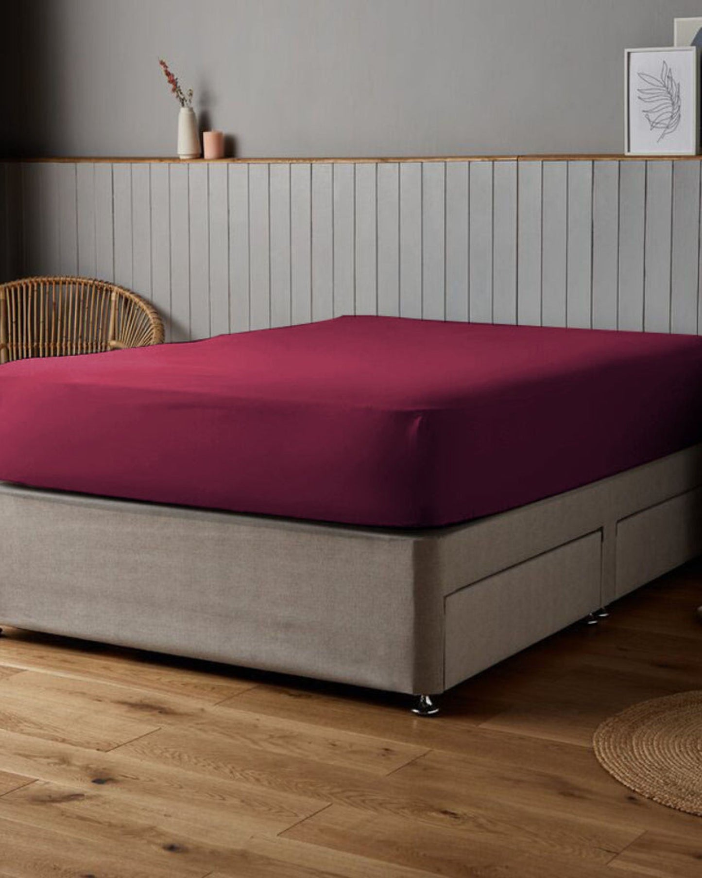 Cotton Home Fitted Sheet Set 3Pc Satin 300TC Burgundy
