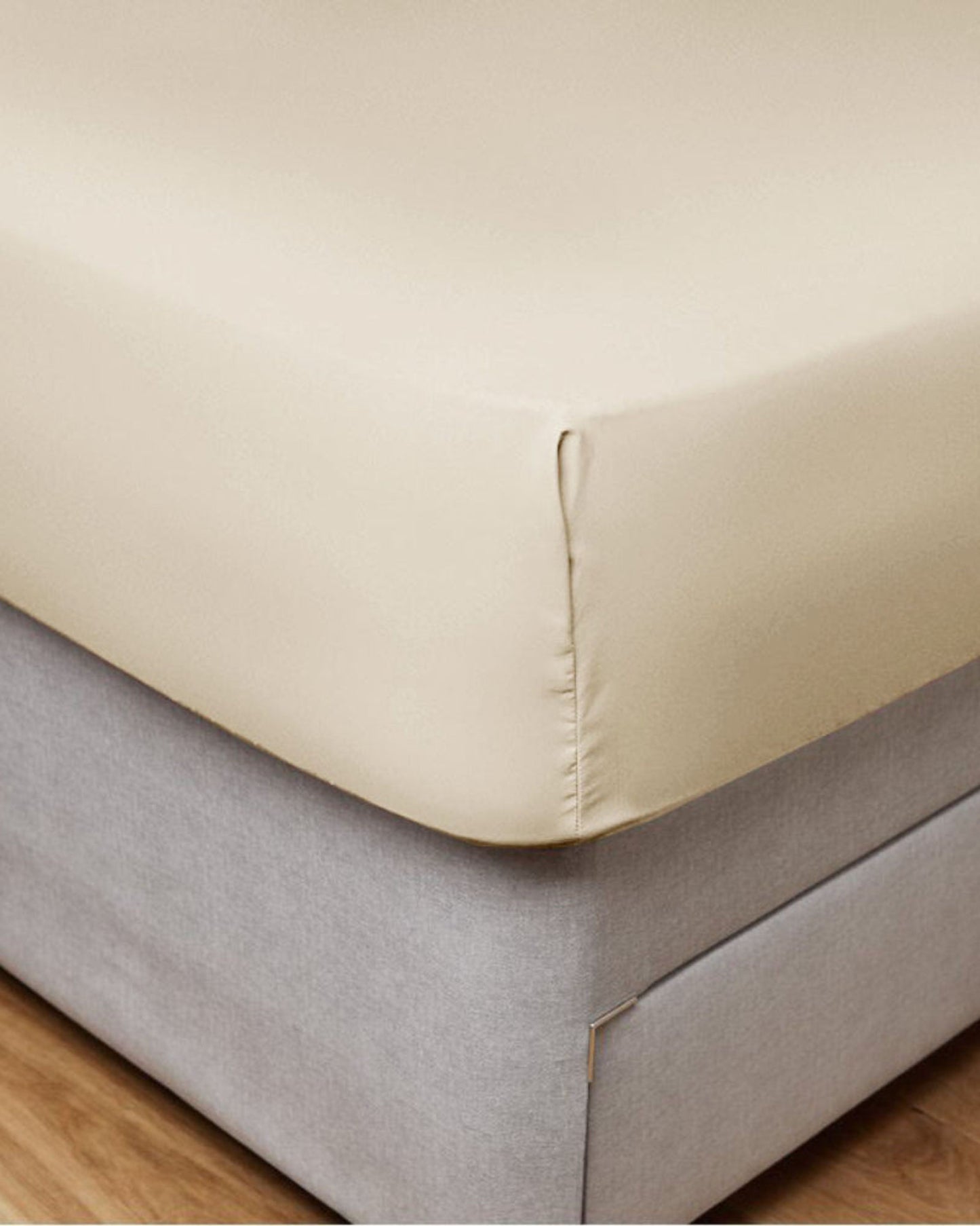 Cotton Home Fitted Sheet Set 3Pc Satin 300TC Cream