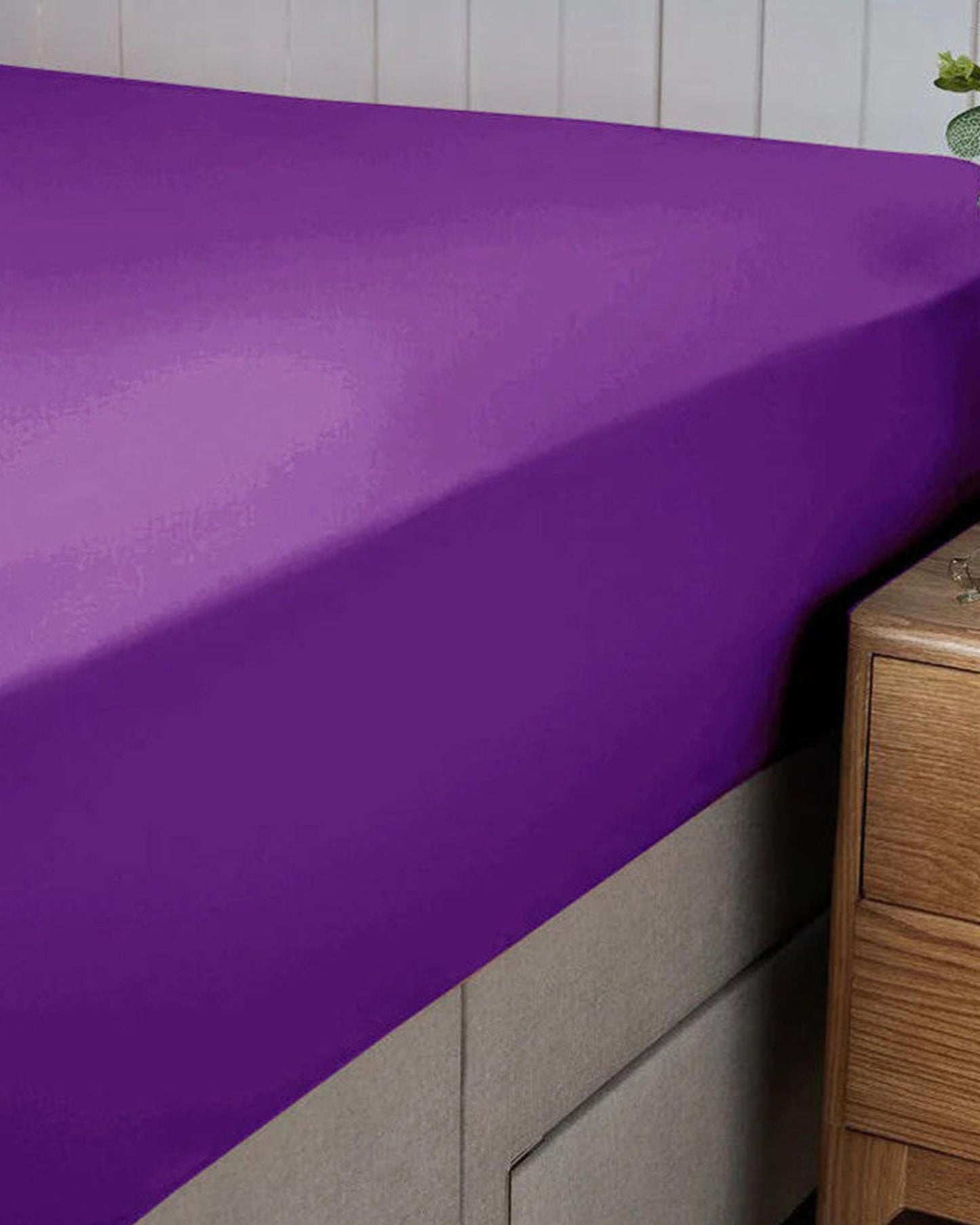 Cotton Home Fitted Sheet Set 3Pc Satin 300TC Dark Purple