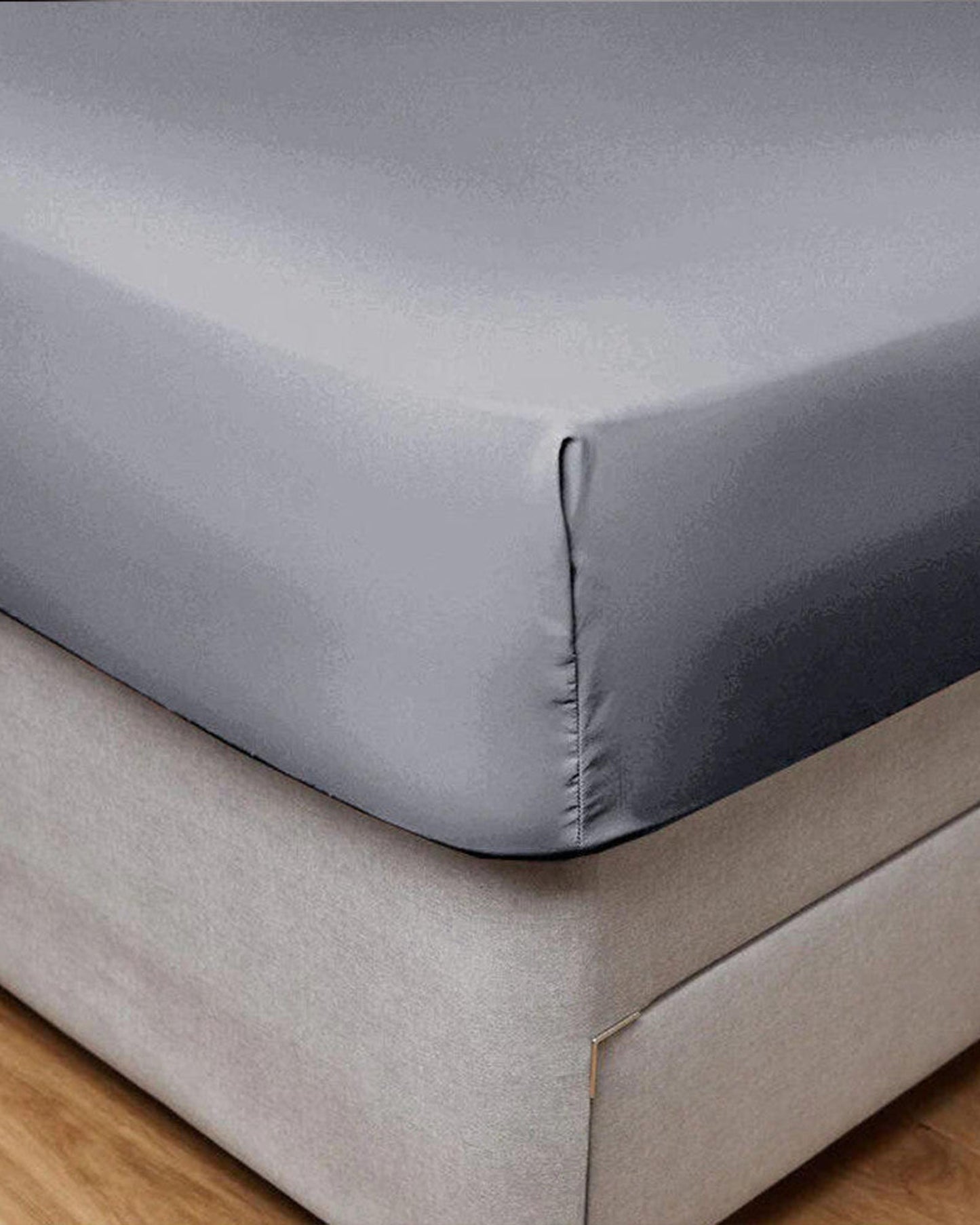 Cotton Home Fitted Sheet Set 3Pc Satin 300TC Silver