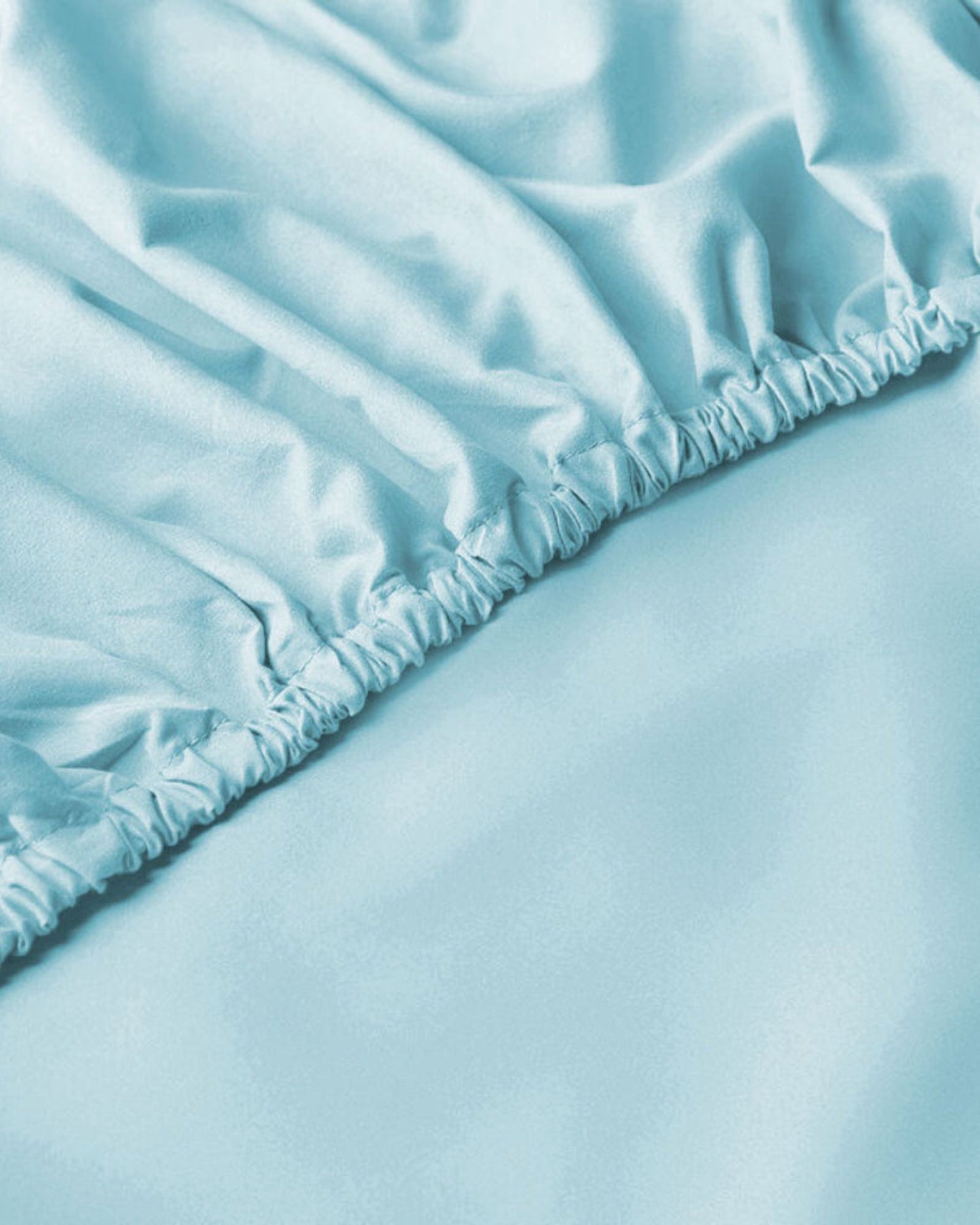Cotton Home Fitted Sheet Set 3Pc Satin 300TC Sky Blue