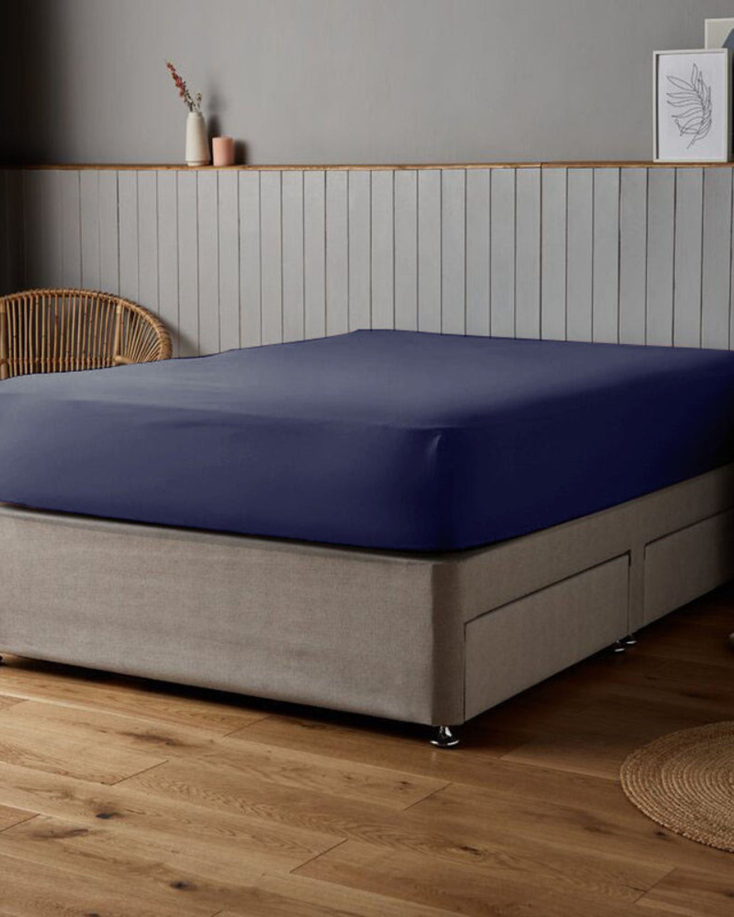 Cotton Home Fitted Sheet Set 3Pc Satin 300TC Navy Blue