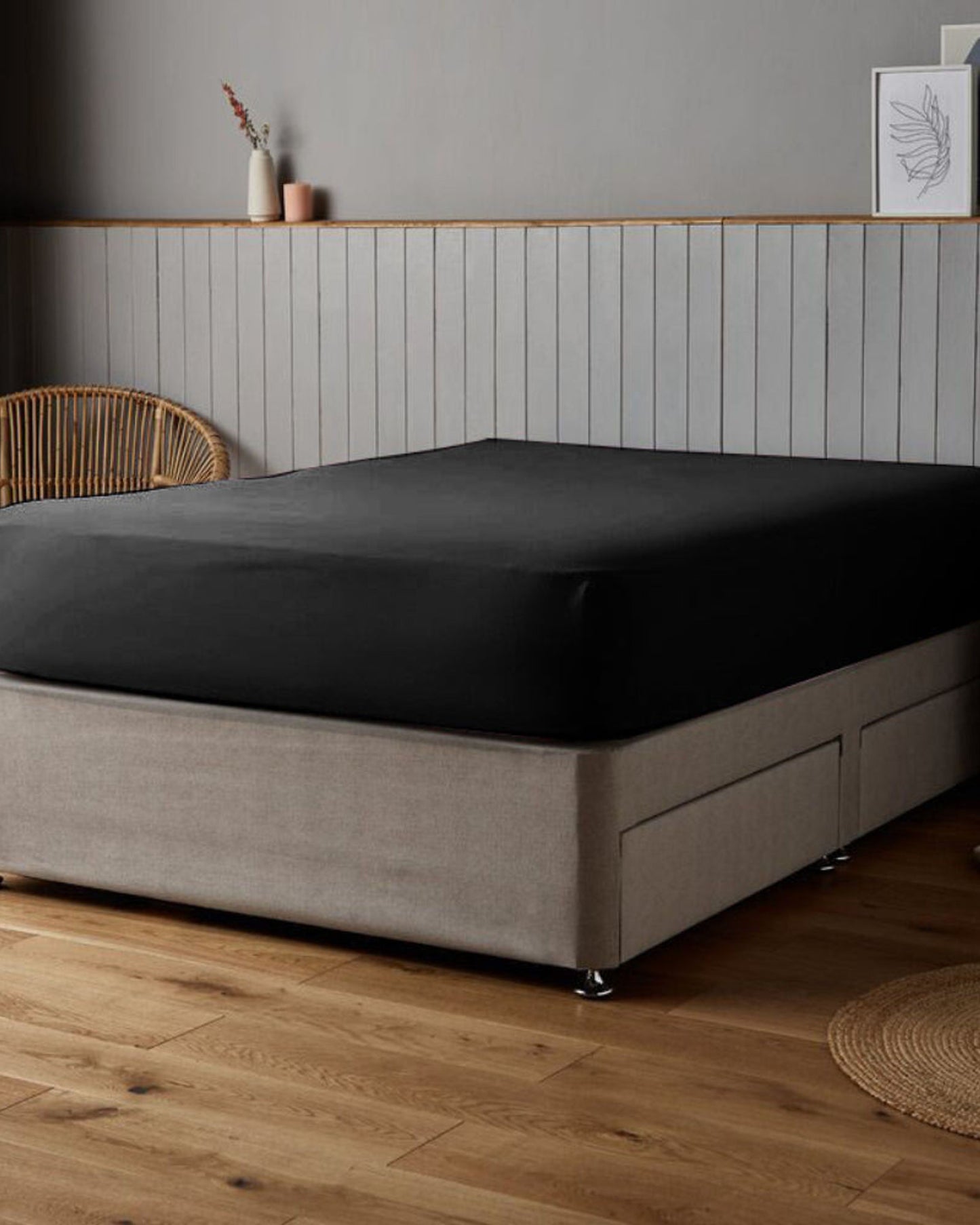 Cotton Home Fitted Sheet Set 3Pc Satin 300TC Black