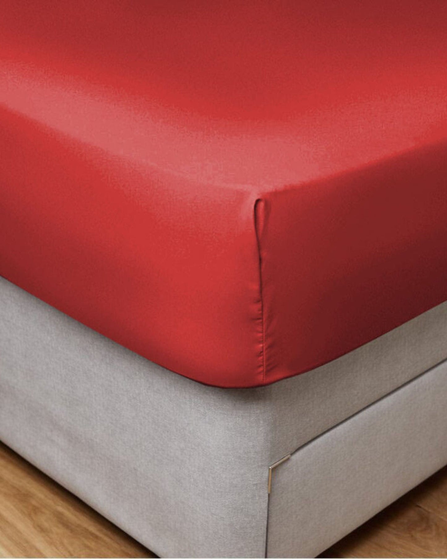 Cotton Home Fitted Sheet Set 3Pc Satin 300TC Red