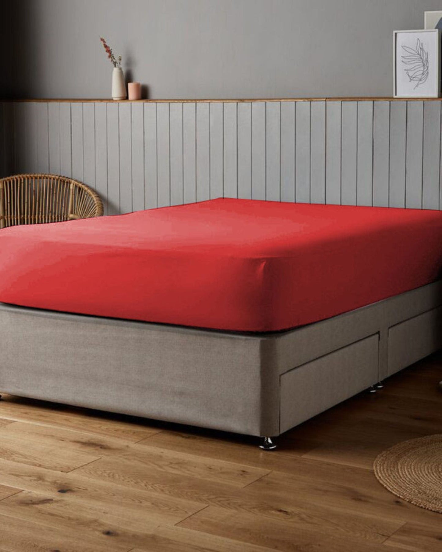 Cotton Home Fitted Sheet Set 3Pc Satin 300TC Red