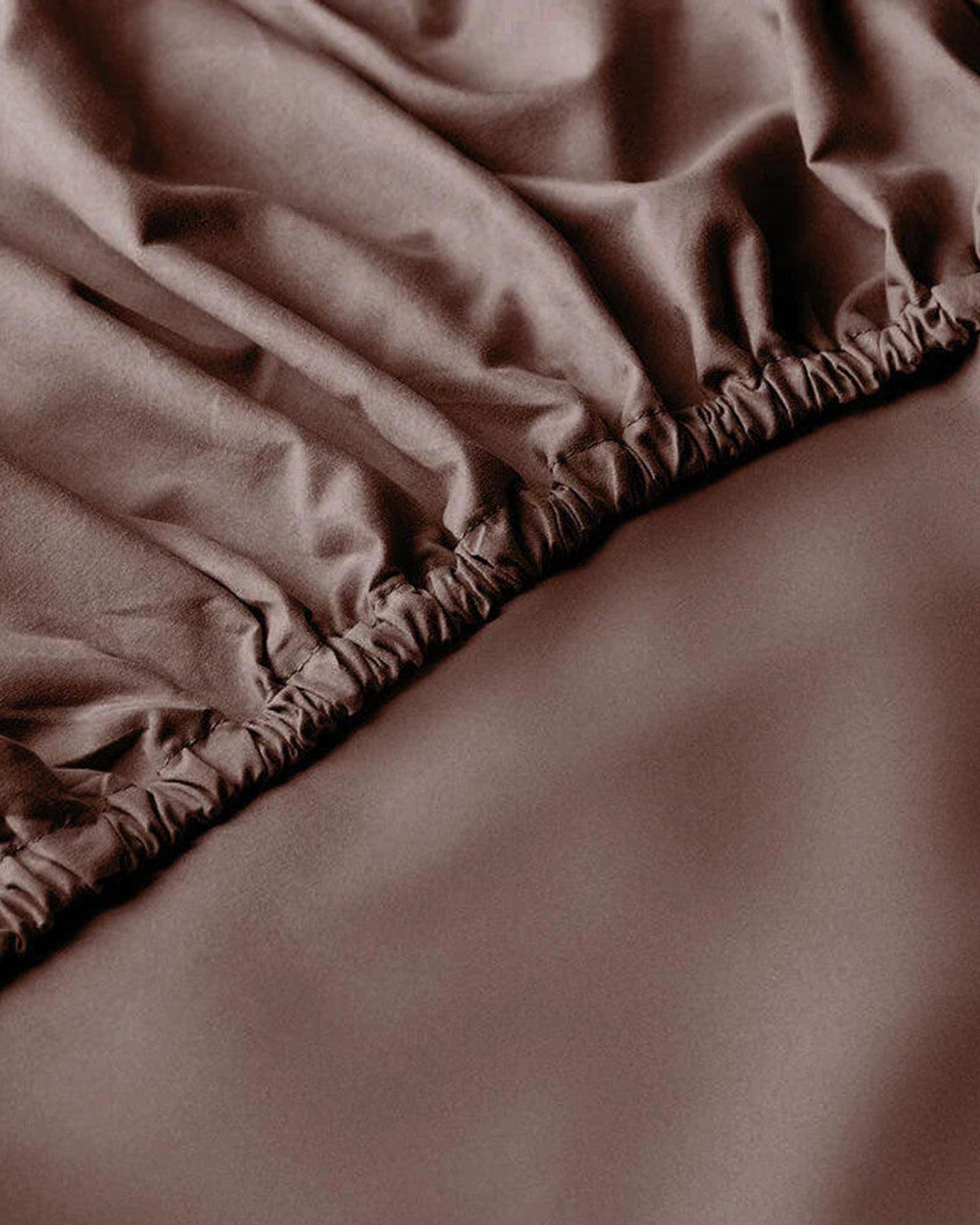 Cotton Home Fitted Sheet Set 3Pc Satin 300TC Chocolate Brown