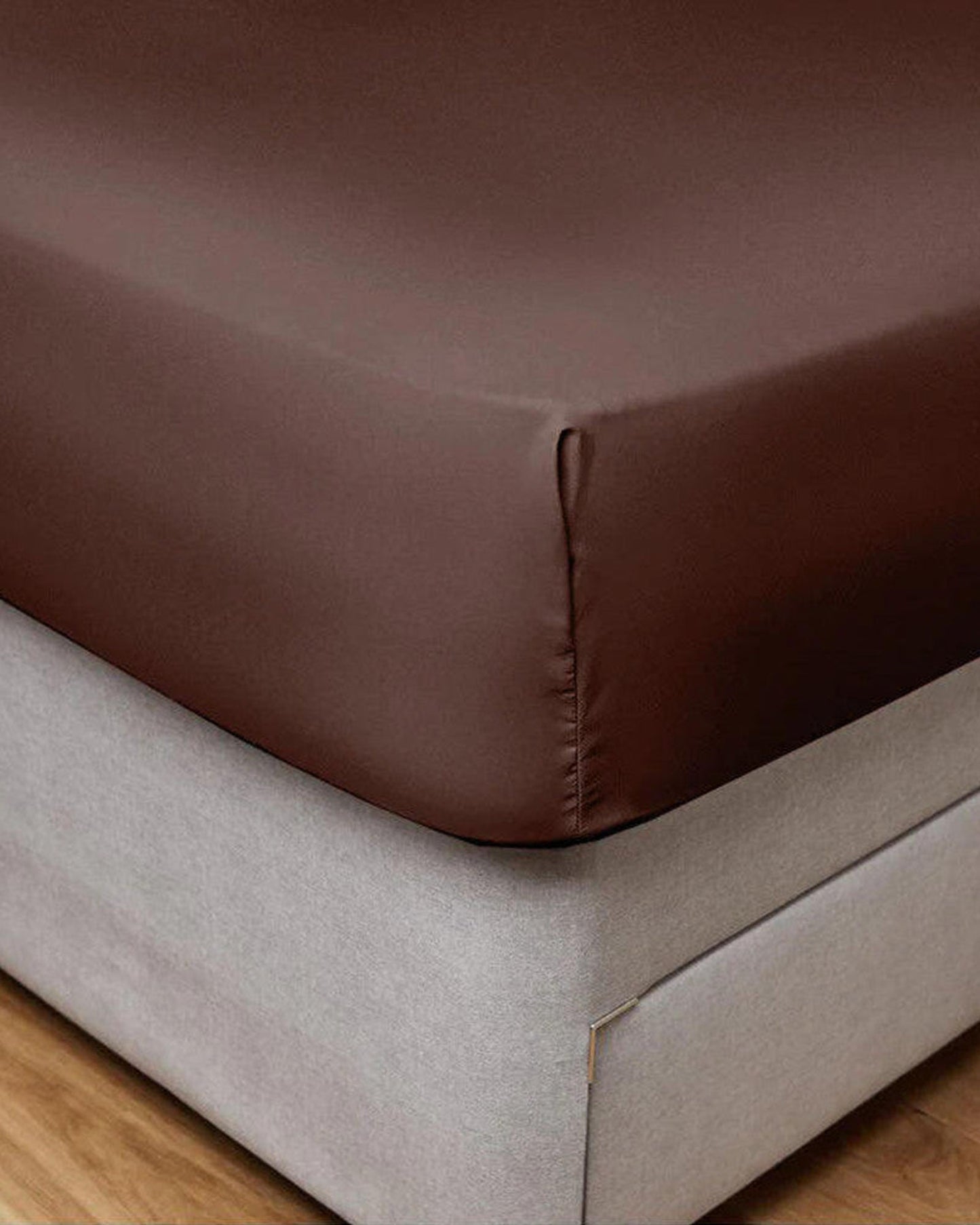 Cotton Home Fitted Sheet Set 3Pc Satin 300TC Chocolate Brown