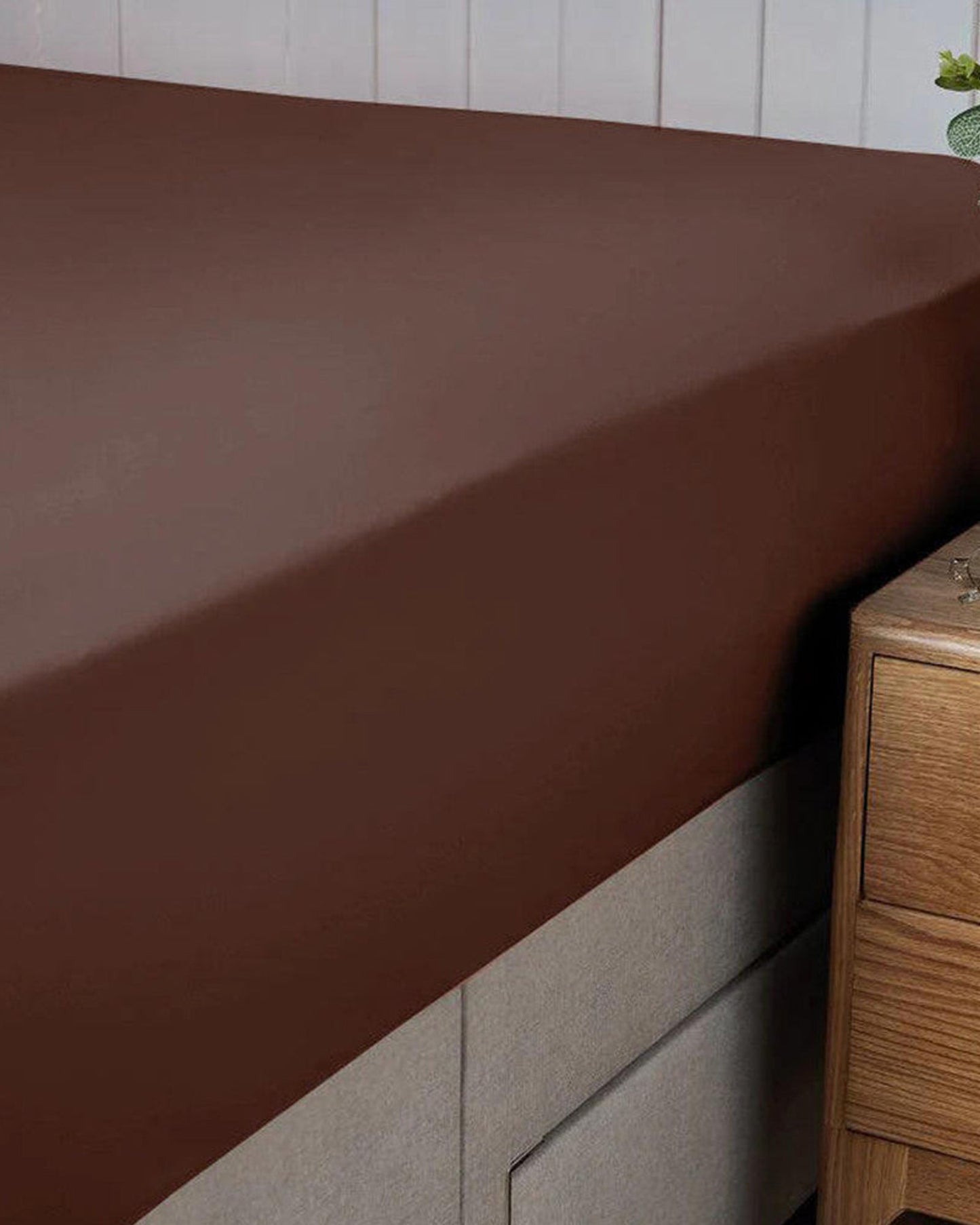 Cotton Home Fitted Sheet Set 3Pc Satin 300TC Chocolate Brown