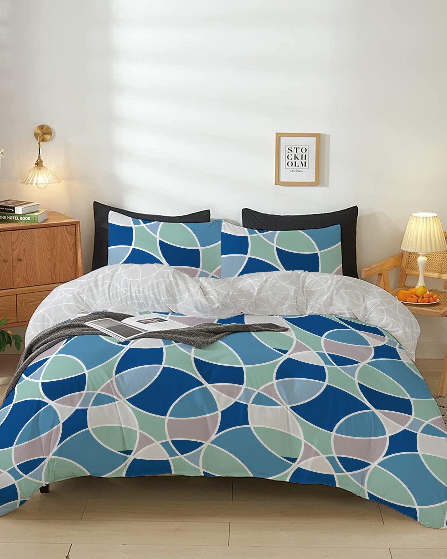 Cotton Home Comforter Set 4Pc Bauhaus Print Blue
