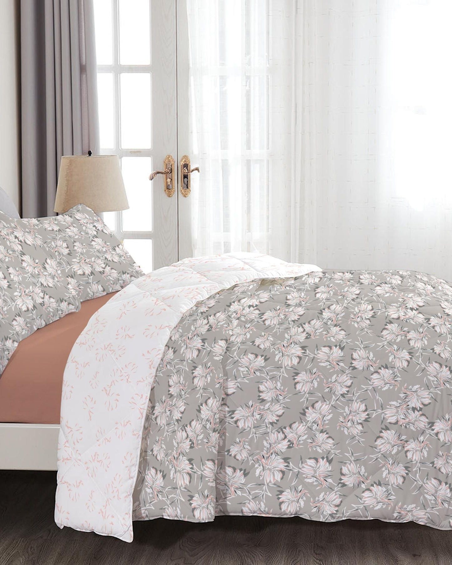 Cotton Home Comforter Set 4Pc Ditsy Floral Grey