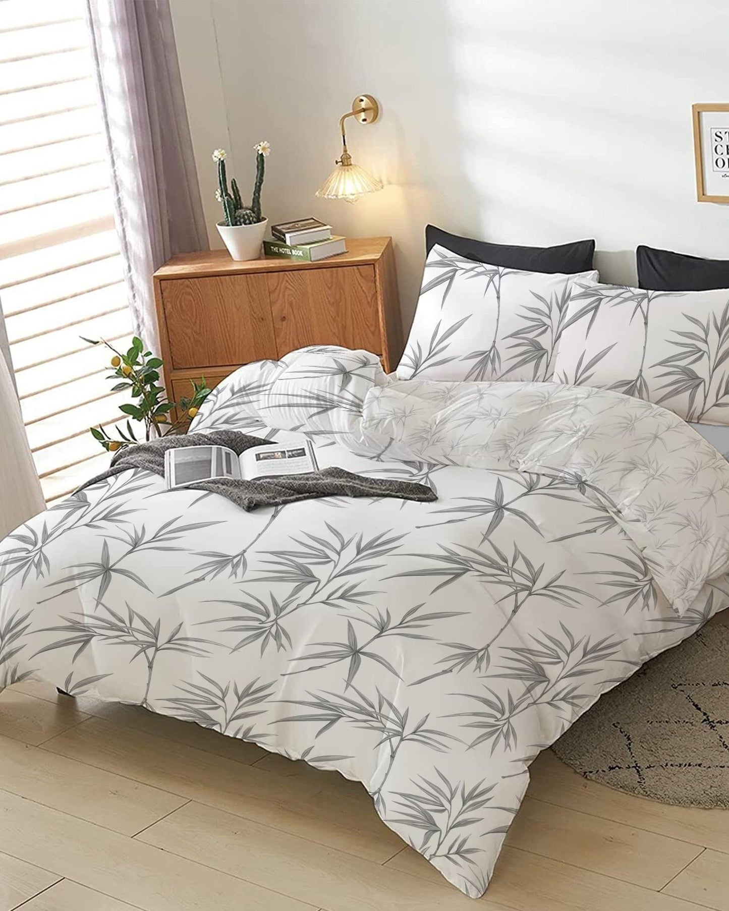 Cotton Home Comforter Set 4Pc Mono Tone Stems