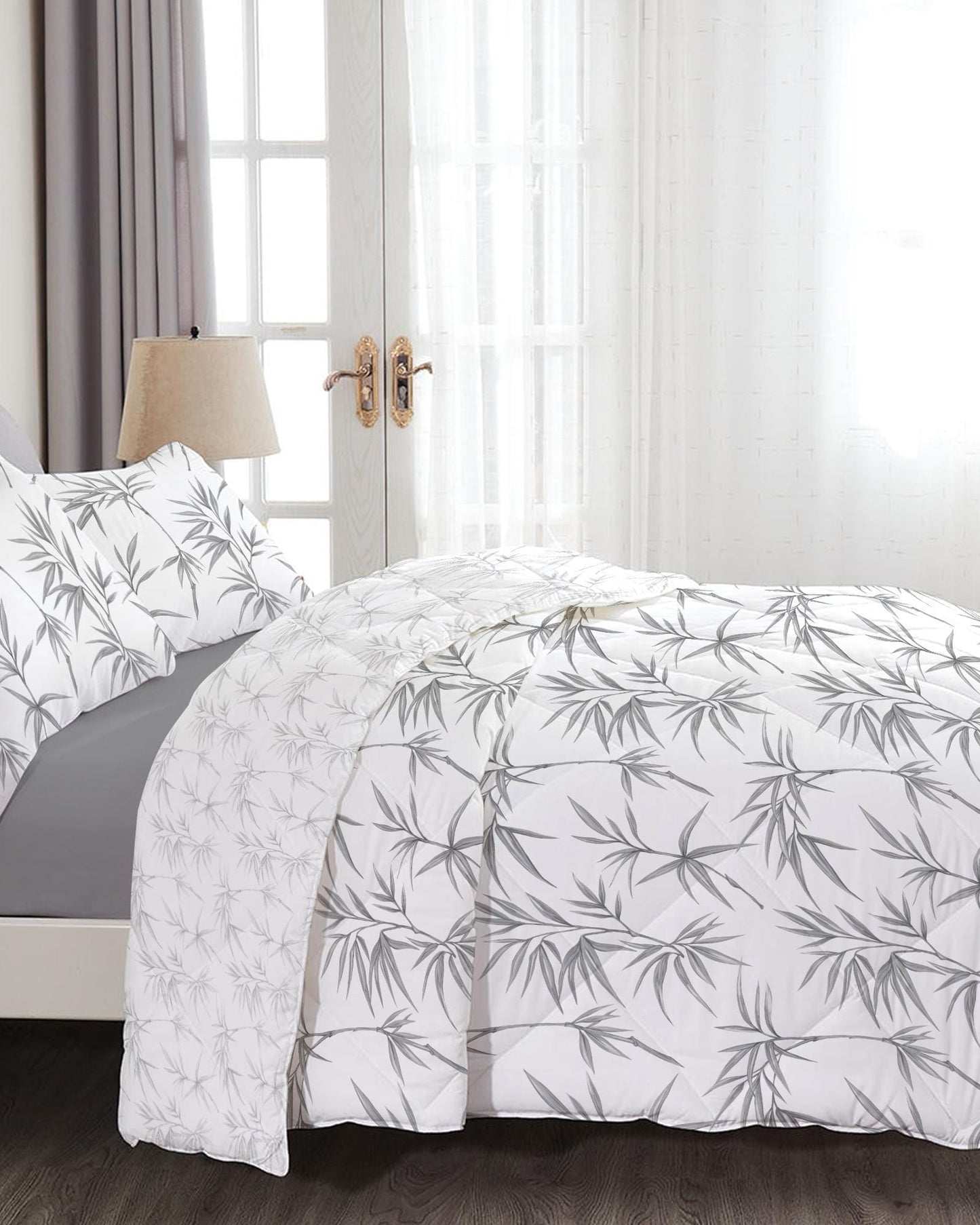 Cotton Home Comforter Set 4Pc Mono Tone Stems